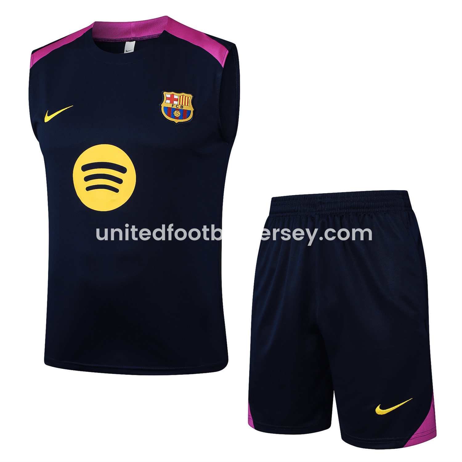 unitedfutballjersey-Barcelona 25-26 Vest Training Set - Deep Blue Black Vest and Shorts