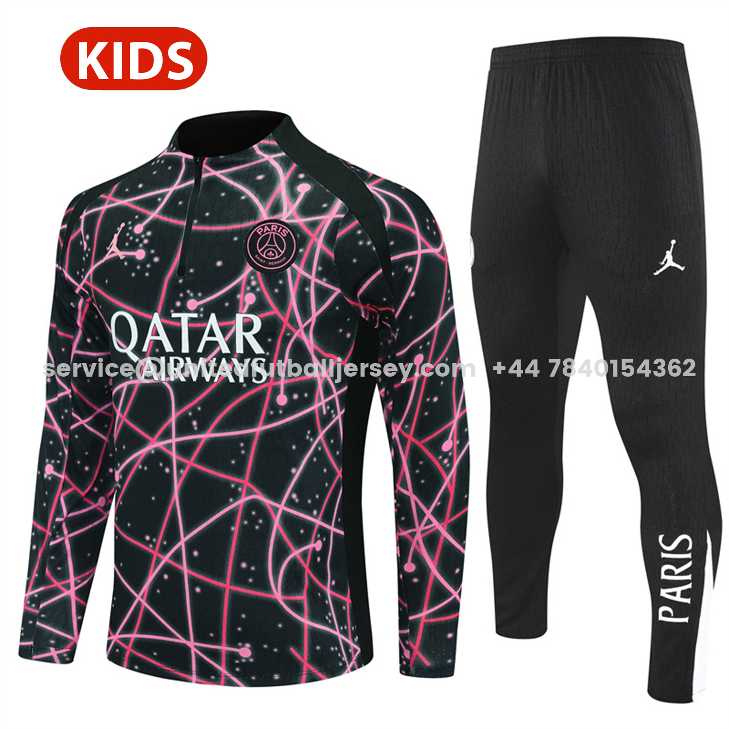 unitedfutballjersey-Paris Saint-Germain PSG 25-26 Kids Long Sleeve Training Set - JD Black Pink Top and Black Pants