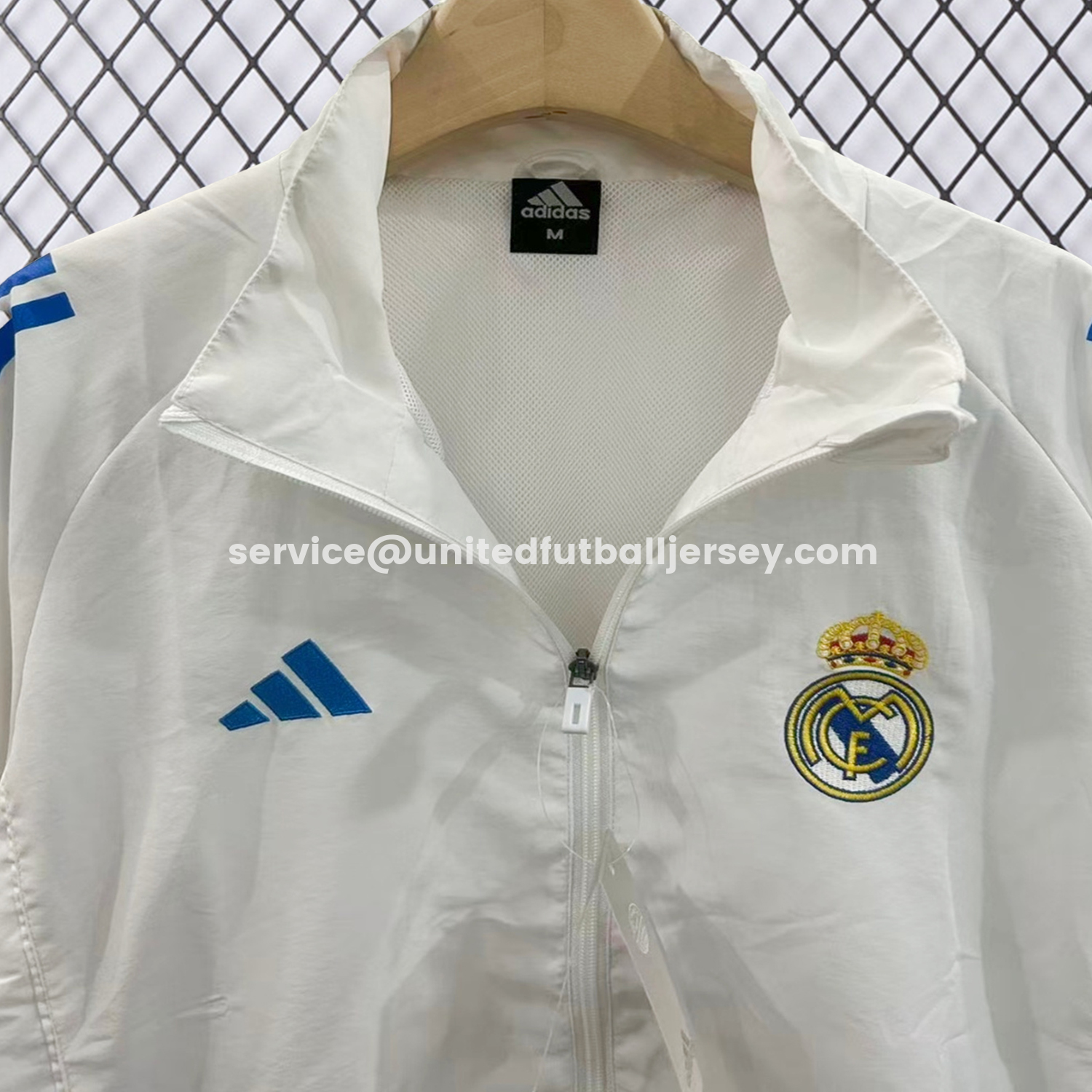unitedfutballjersey-Real Madrid 25-26 White With Blue Special Windbreaker Jacket