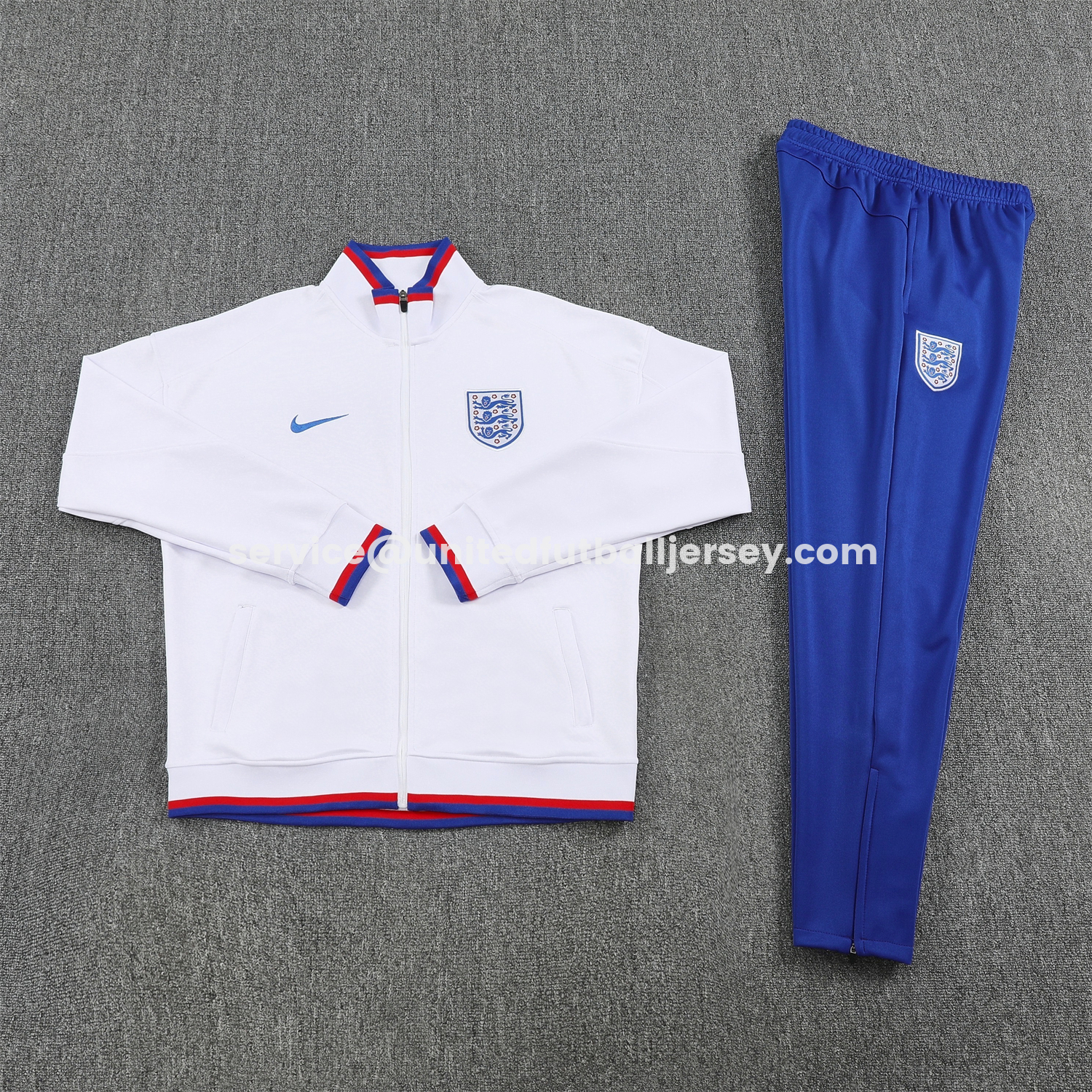 unitedfutballjersey-England 2026 Long Sleeve Training Set - White Top and Blue Pants