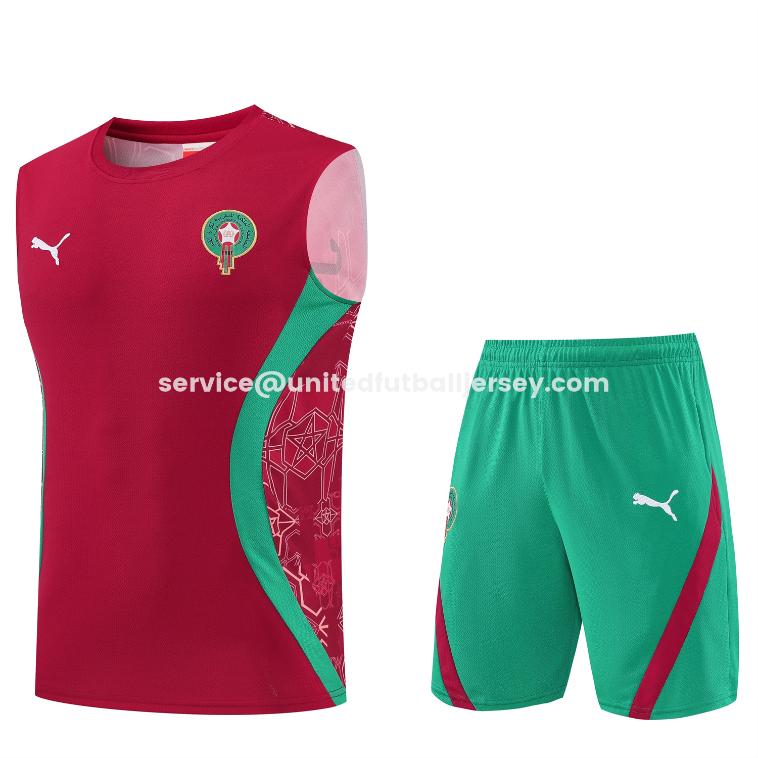 unitedfutballjersey-Morocco 2026 Vest Training Set - Red Top and Green Shorts