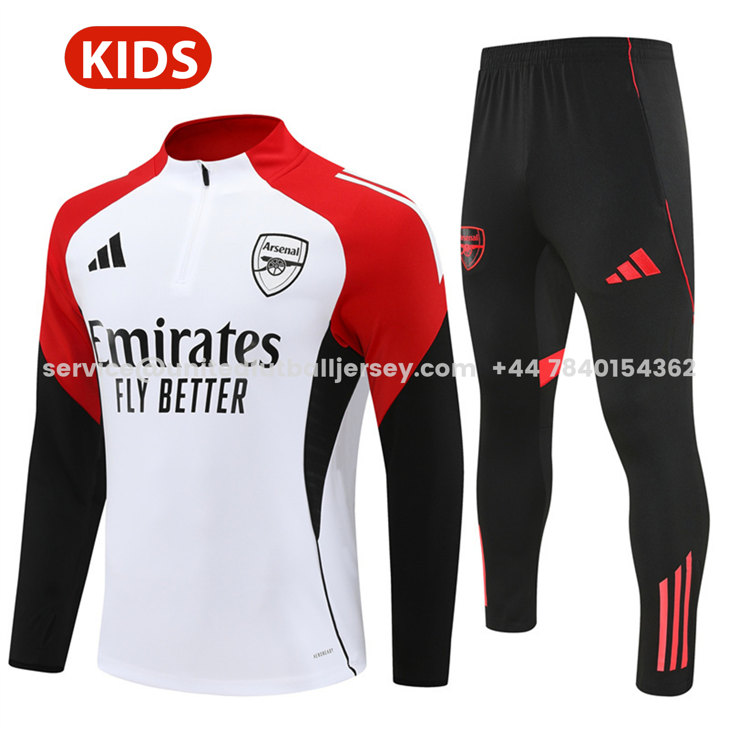 unitedfutballjersey-Arsenal 25-26 Kids Long Sleeve Training Set - White Top & Black Pants