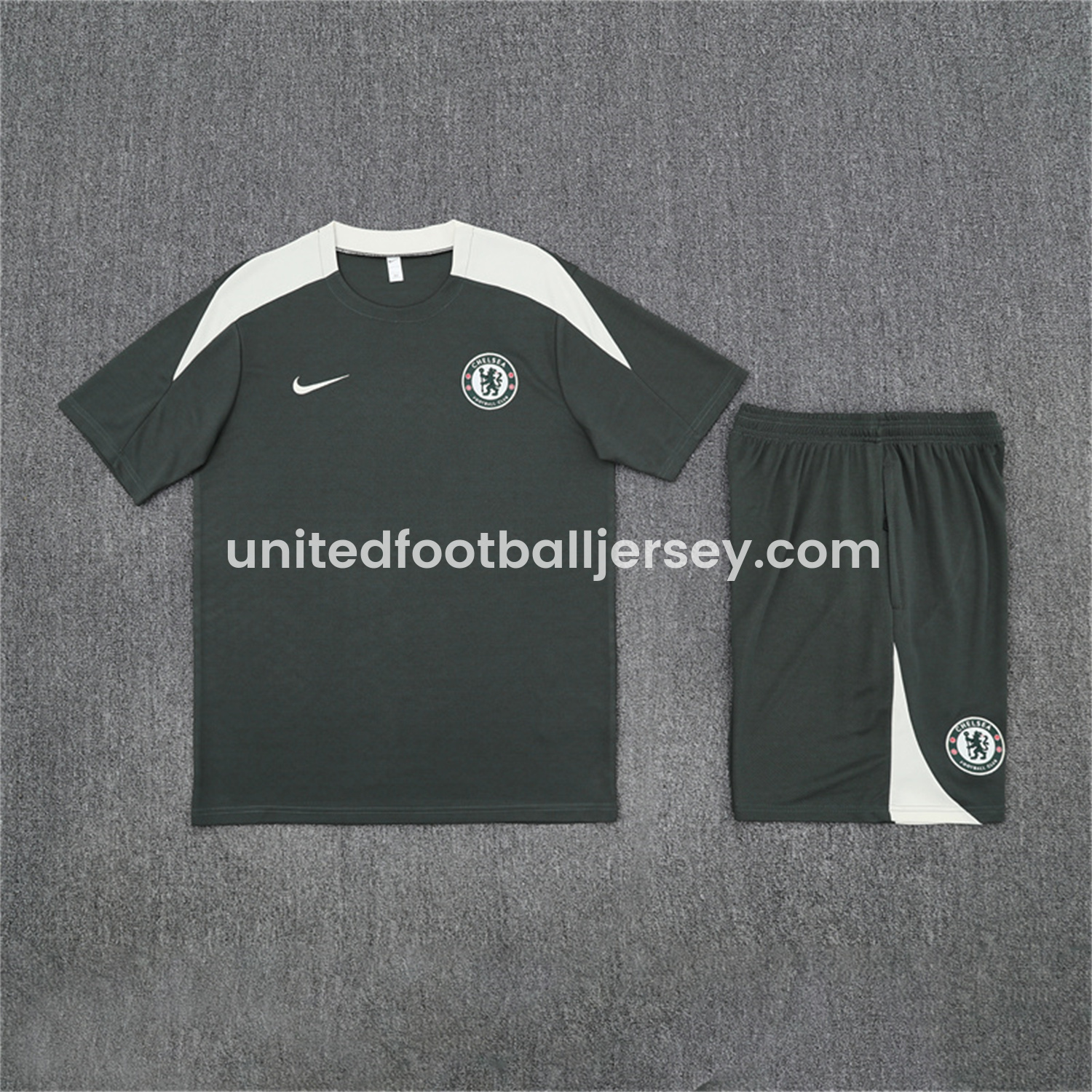 unitedfutballjersey-C.H.E.L.S.E.A 25-26 Kids Short-Sleeve Training Set - Army Green Top & Army Green Shorts