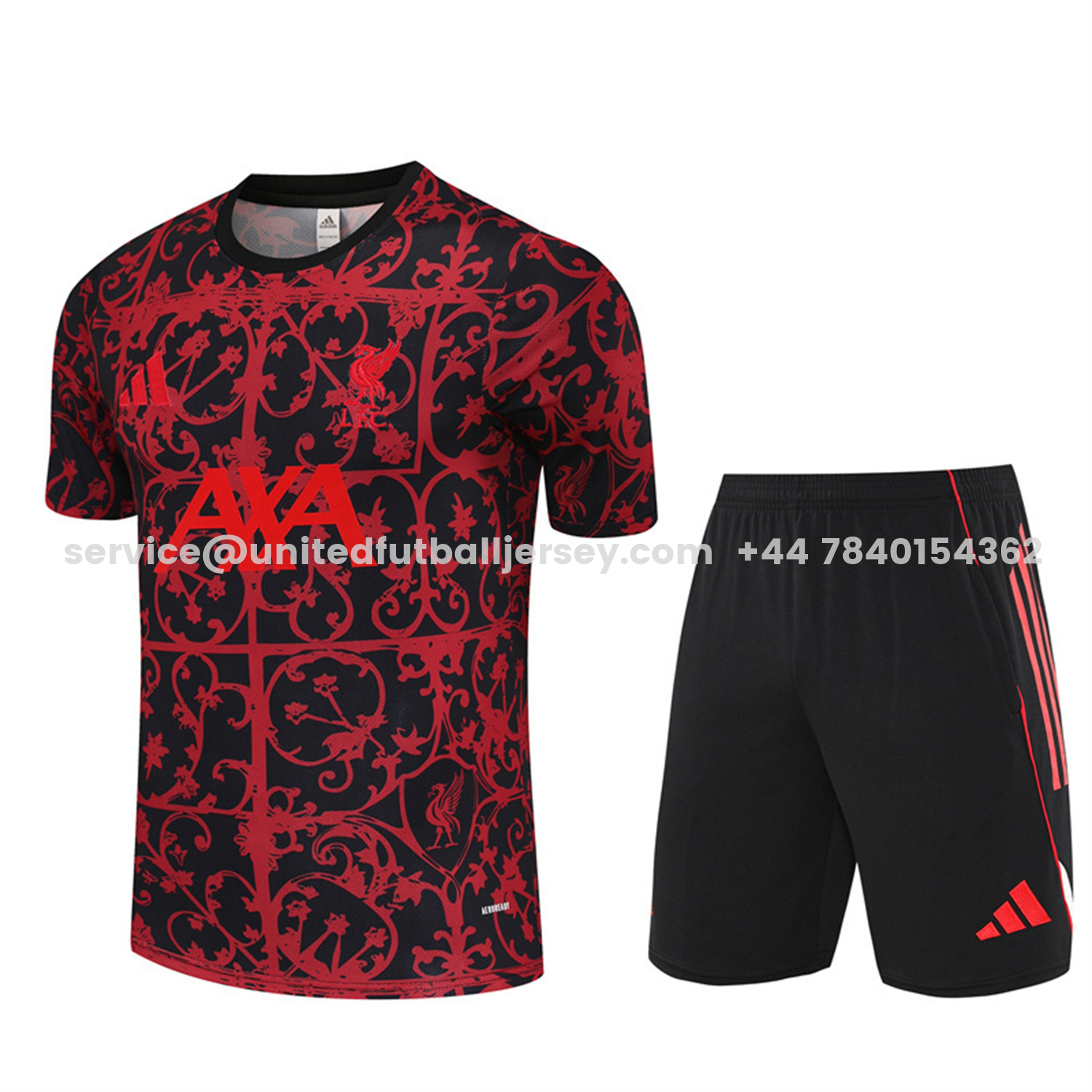 unitedfutballjersey-Liver.pool 25-26 Short-Sleeve Training Set - Red Camouflage Top & Black Shorts