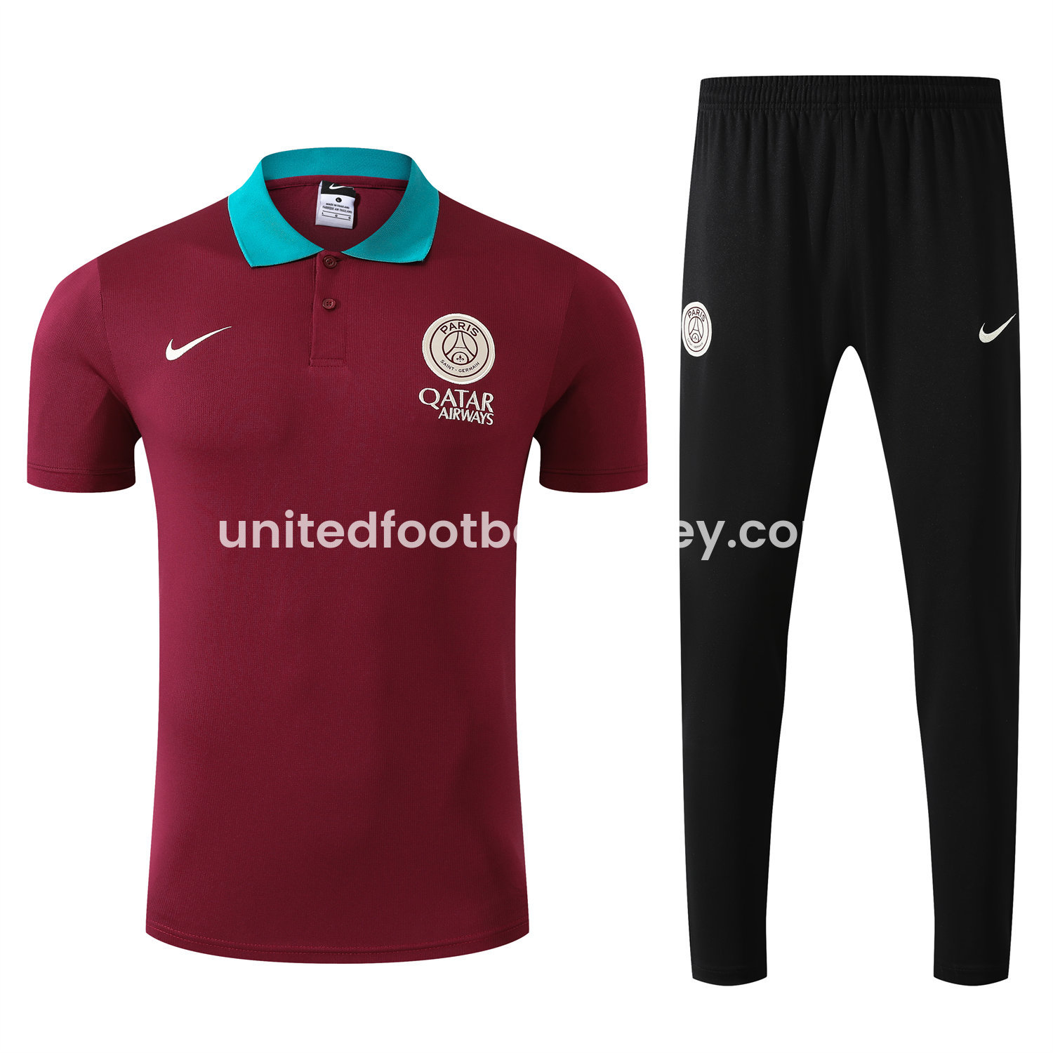 unitedfutballjersey-Paris Saint-Germain PSG 25-26 POLO Short-Sleeve Training Set - Deep Red Top and Black Pants