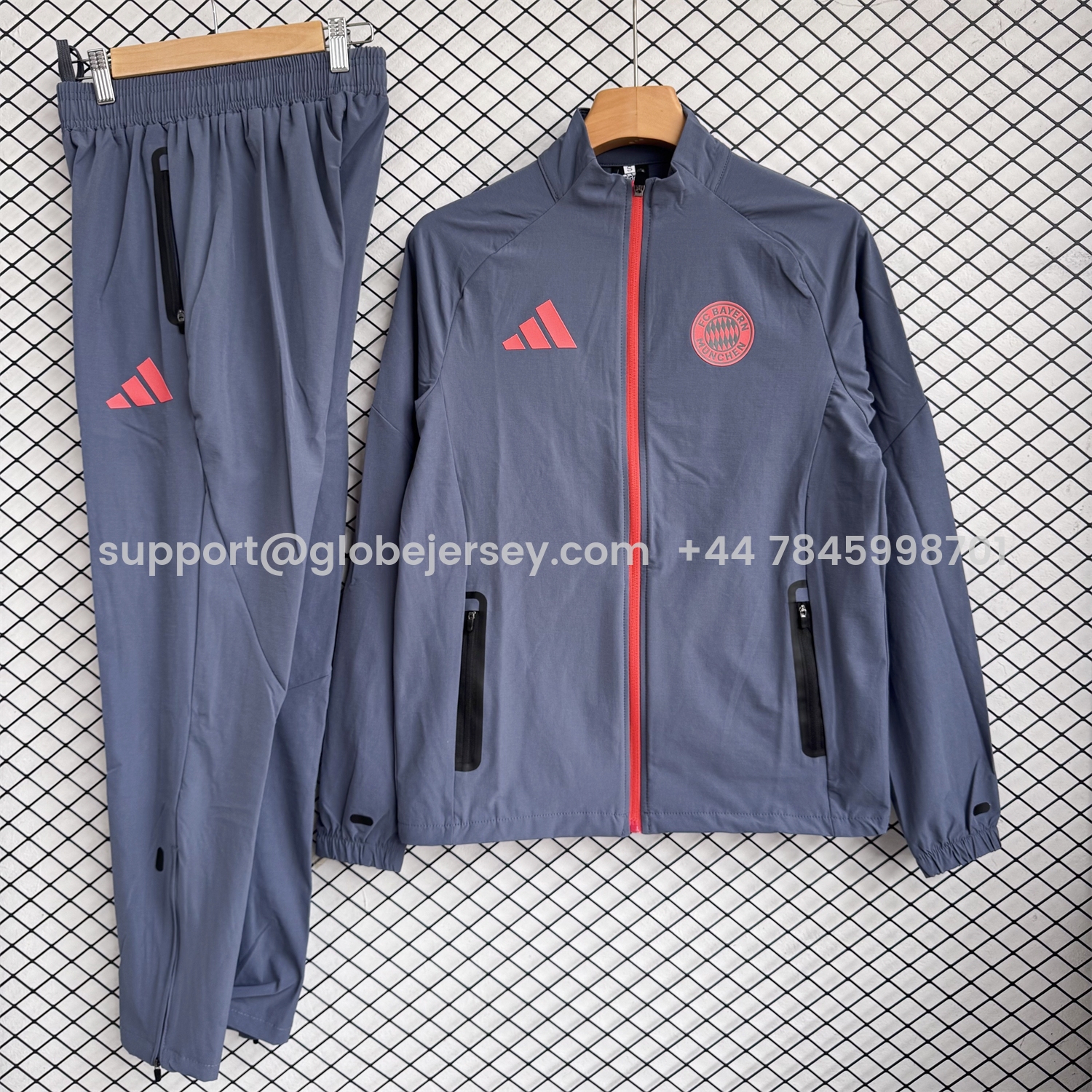 GlobeJersey-Bayern Munich 25-26 Windbreaker Training Set - Grey Top and Pants