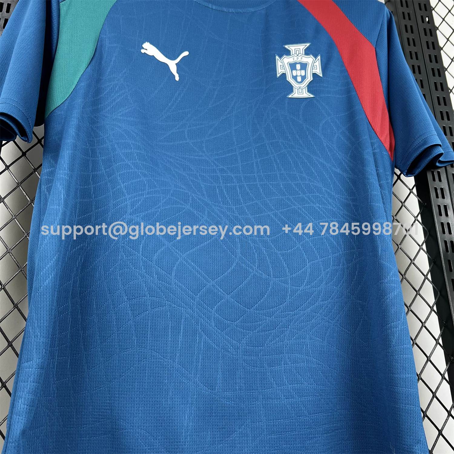 GlobeJersey-Portugal 2026 Muted Blue With Emerald Green Pre-Match Jersey - Fans Version