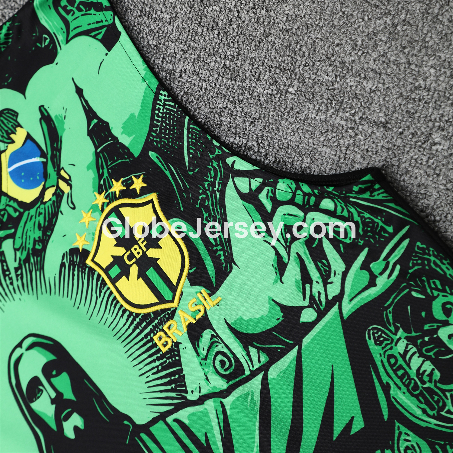 GlobeJersey-Brazil 25-26 Green Jesus Statue Vest Training Set - Green Vest & Black Shorts