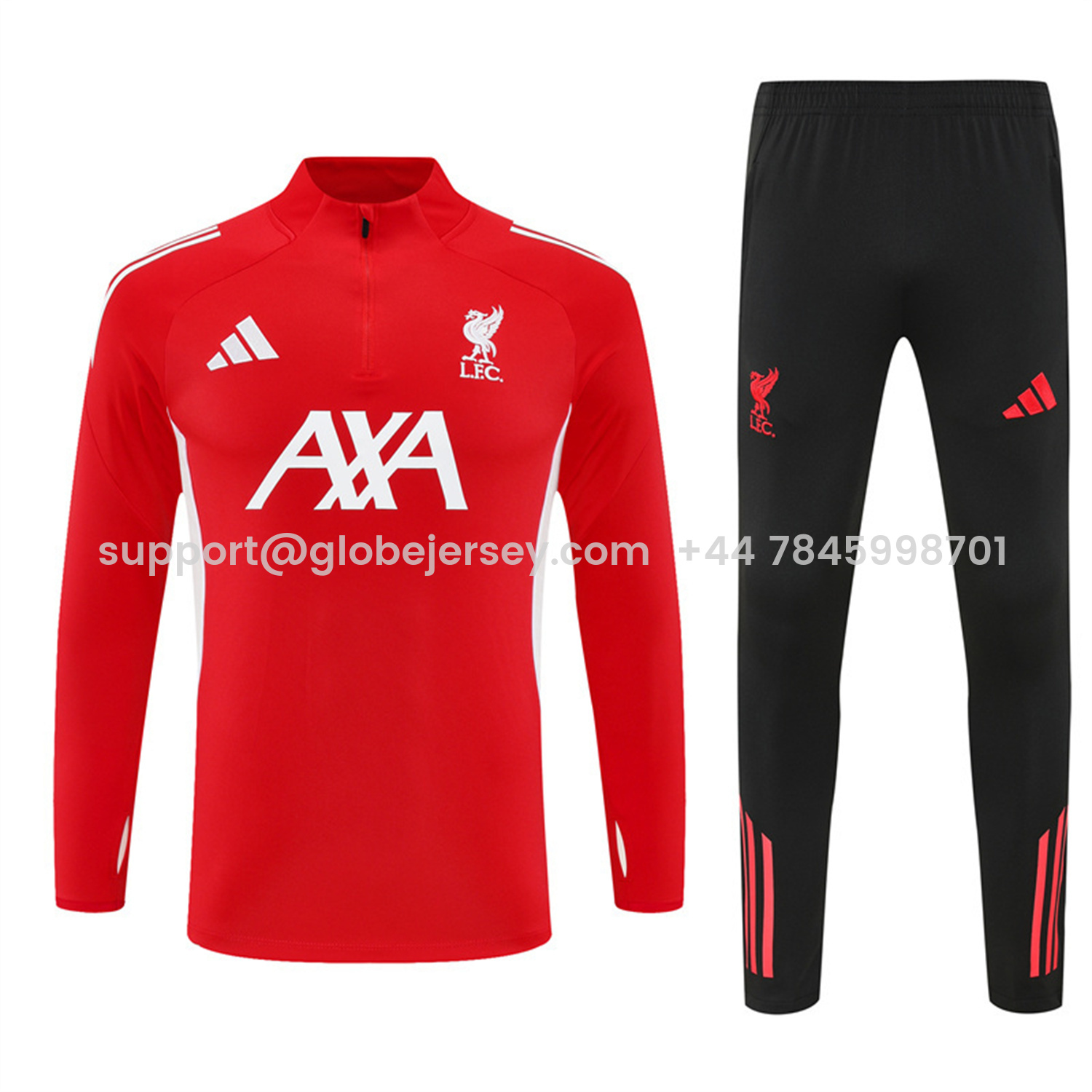 GlobeJersey-Liver.pool 25-26 Long Sleeve Training Set - Red Top & Black Pants