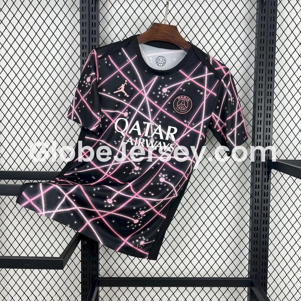 GlobeJersey-Paris Saint-Germain PSG 25-26 Pink Lines Black Pre-Match Training Jersey - Fans Version