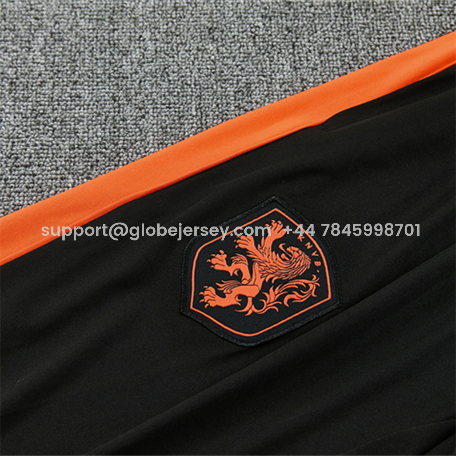 GlobeJersey-Netherlands 2026 Kids Long Sleeves Training Set - Orange With Black Accents Top & Blue Pants
