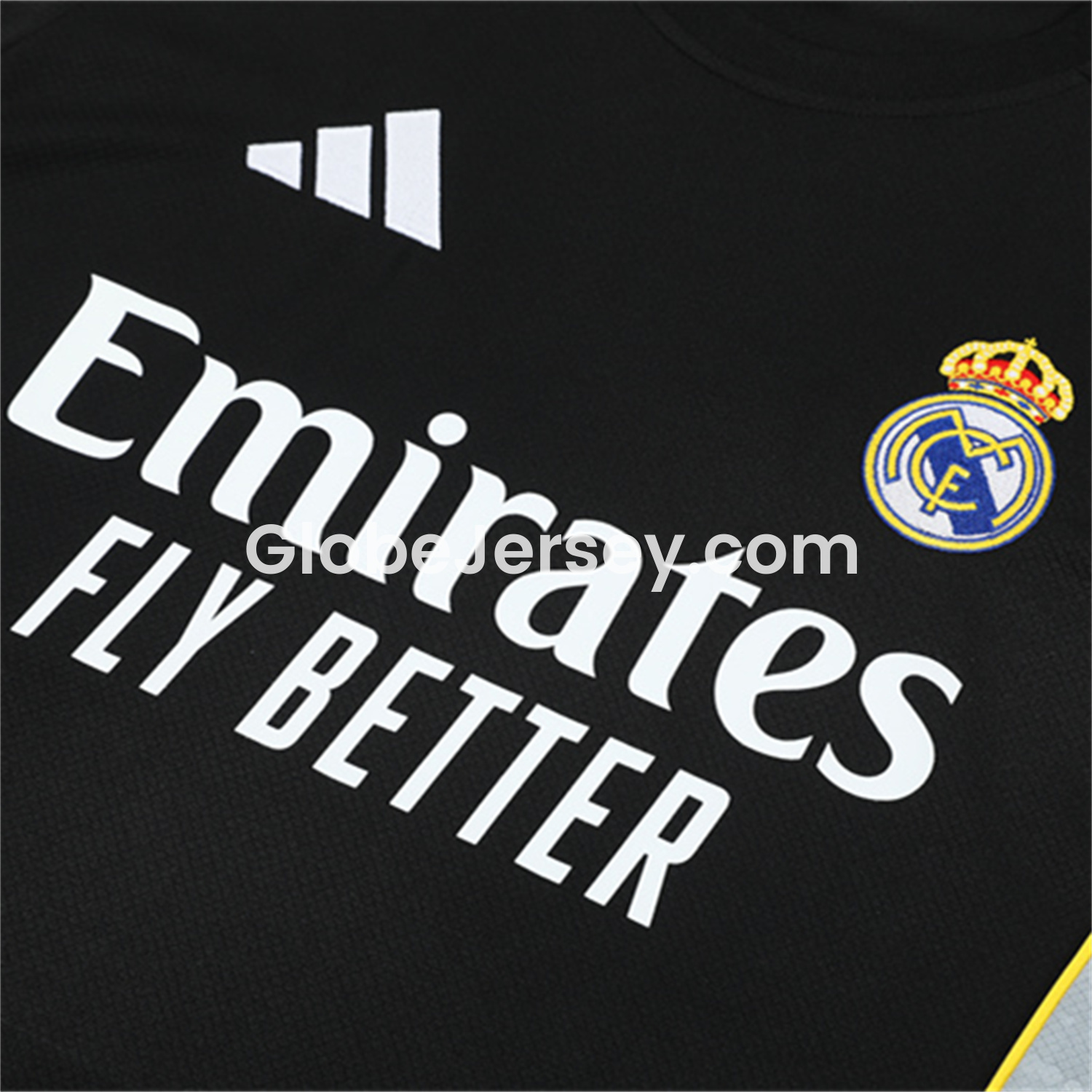 GlobeJersey-Real Madrid 25-26 Short-Sleeve Training Set - Yellow Line Black Top and Black Shorts