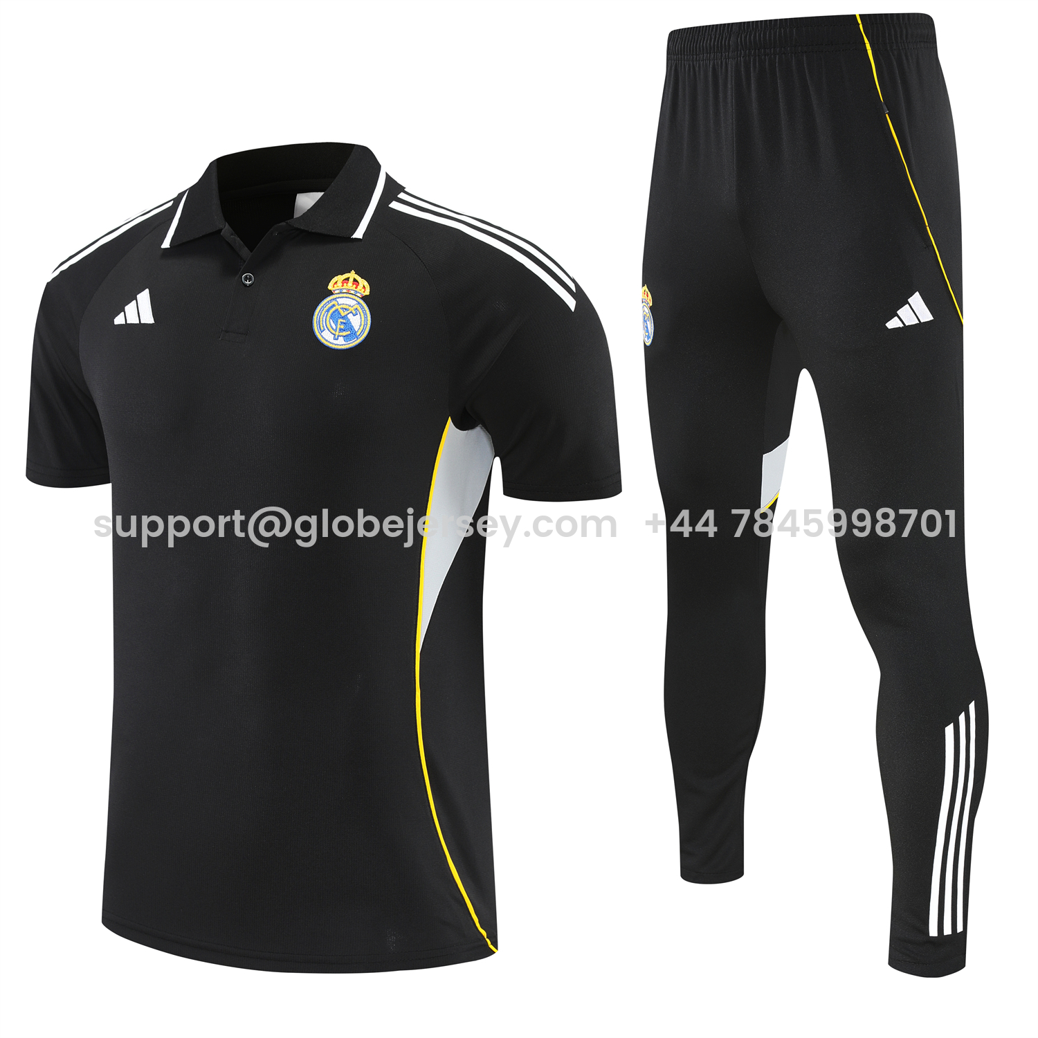 GlobeJersey-Real Madrid 25-26 POLO Short-Sleeve Training Set - Black Top and Black Pants