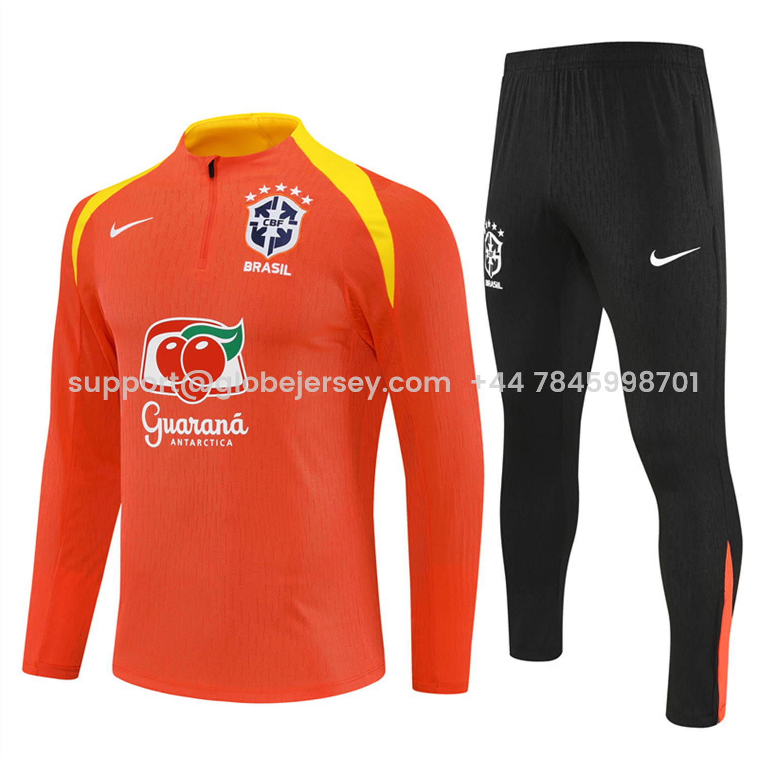 GlobeJersey-Brazil 25-26 Long Sleeve Training Set - Player Version - Orange Top and Black Pants