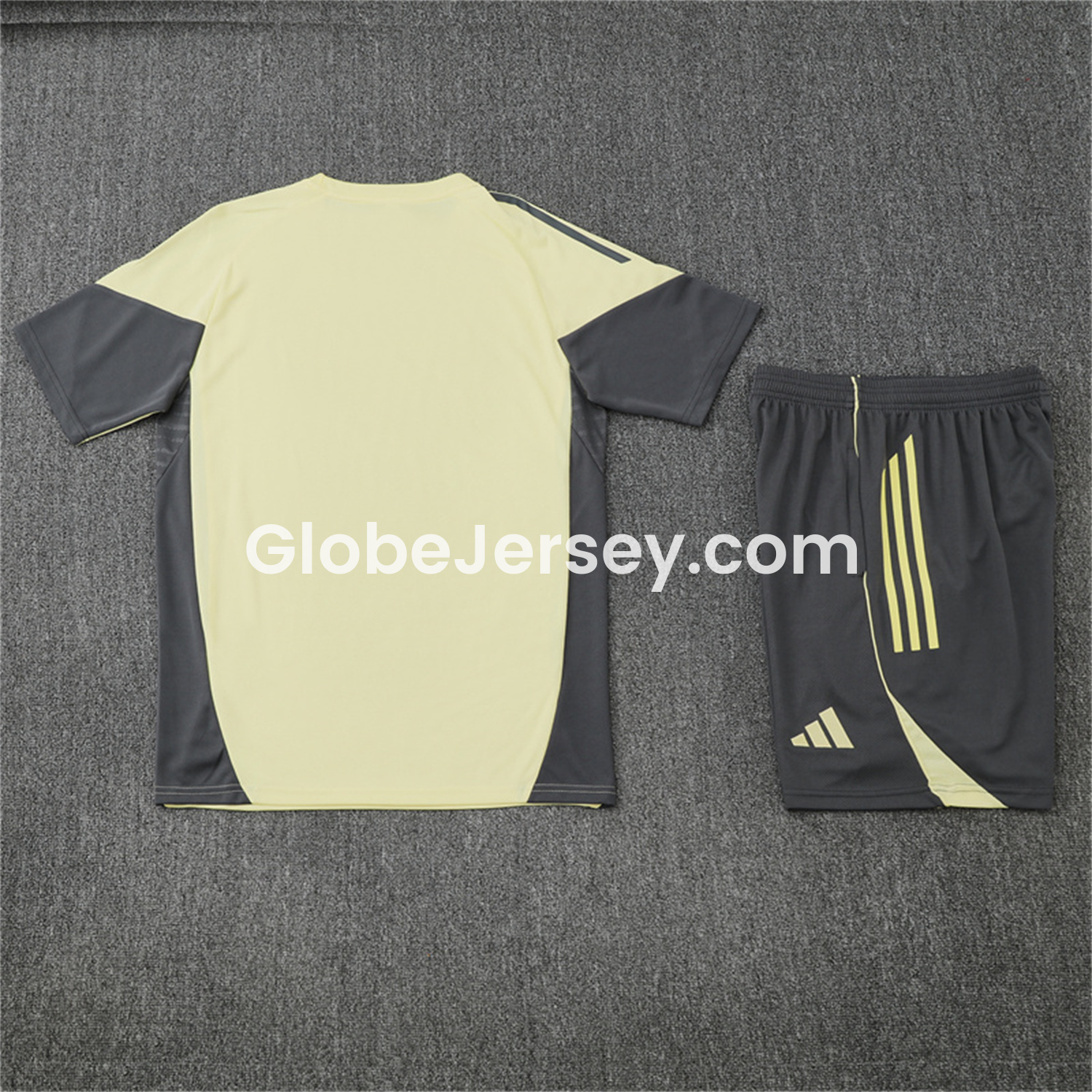 GlobeJersey-Real Madrid 25-26 Short-Sleeve Training Set - Yellow Top and Grey Shorts