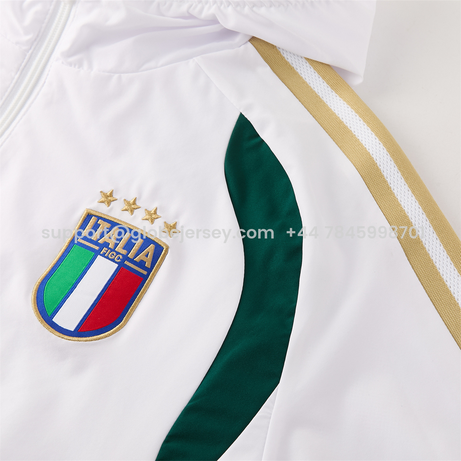 GlobeJersey-Italy 2026 Hooded Windbreaker Training Set - White Top & Green Pants