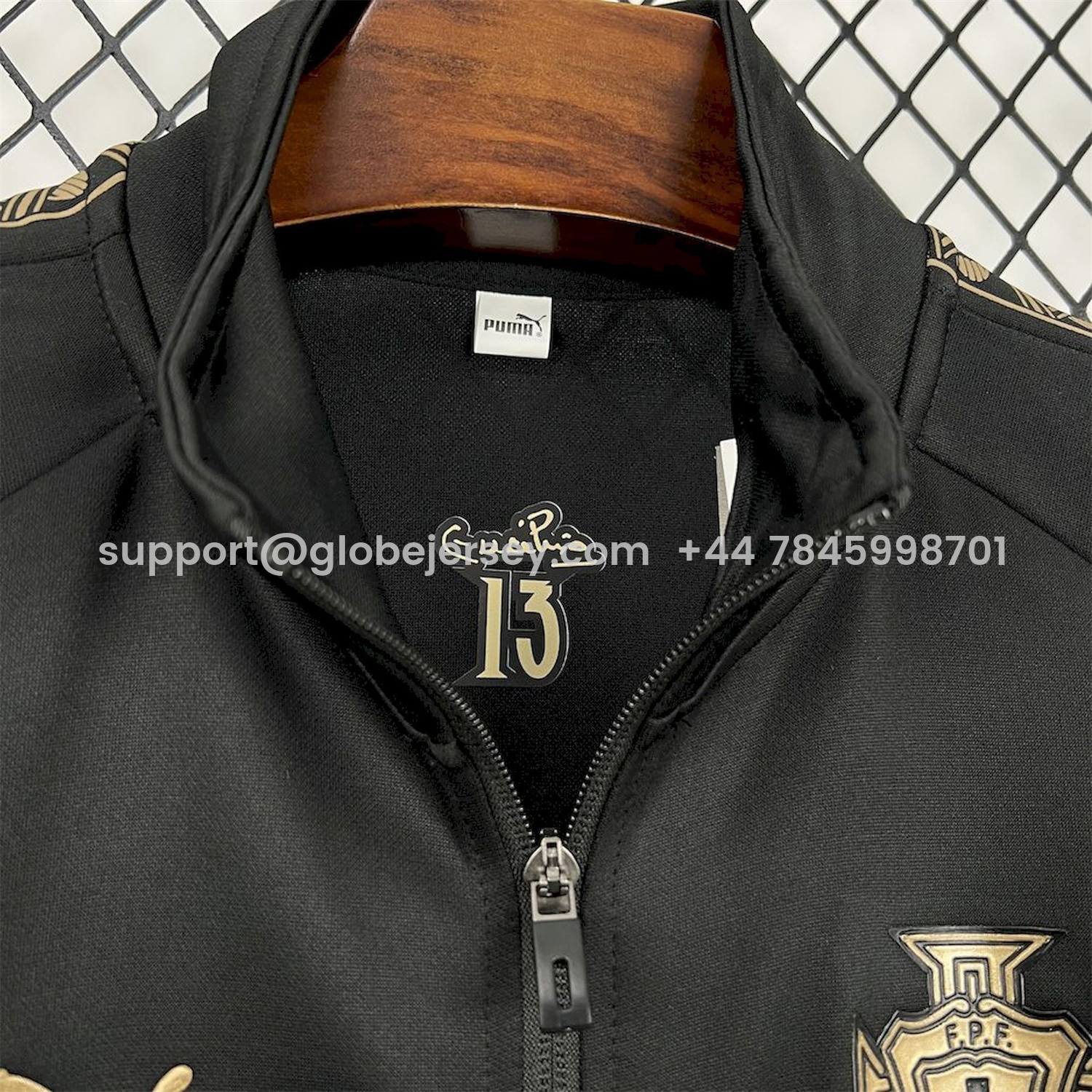 GlobeJersey-Portugal 25-26 Eusebio Special Windbreaker Training Set - Black White Top and Pants