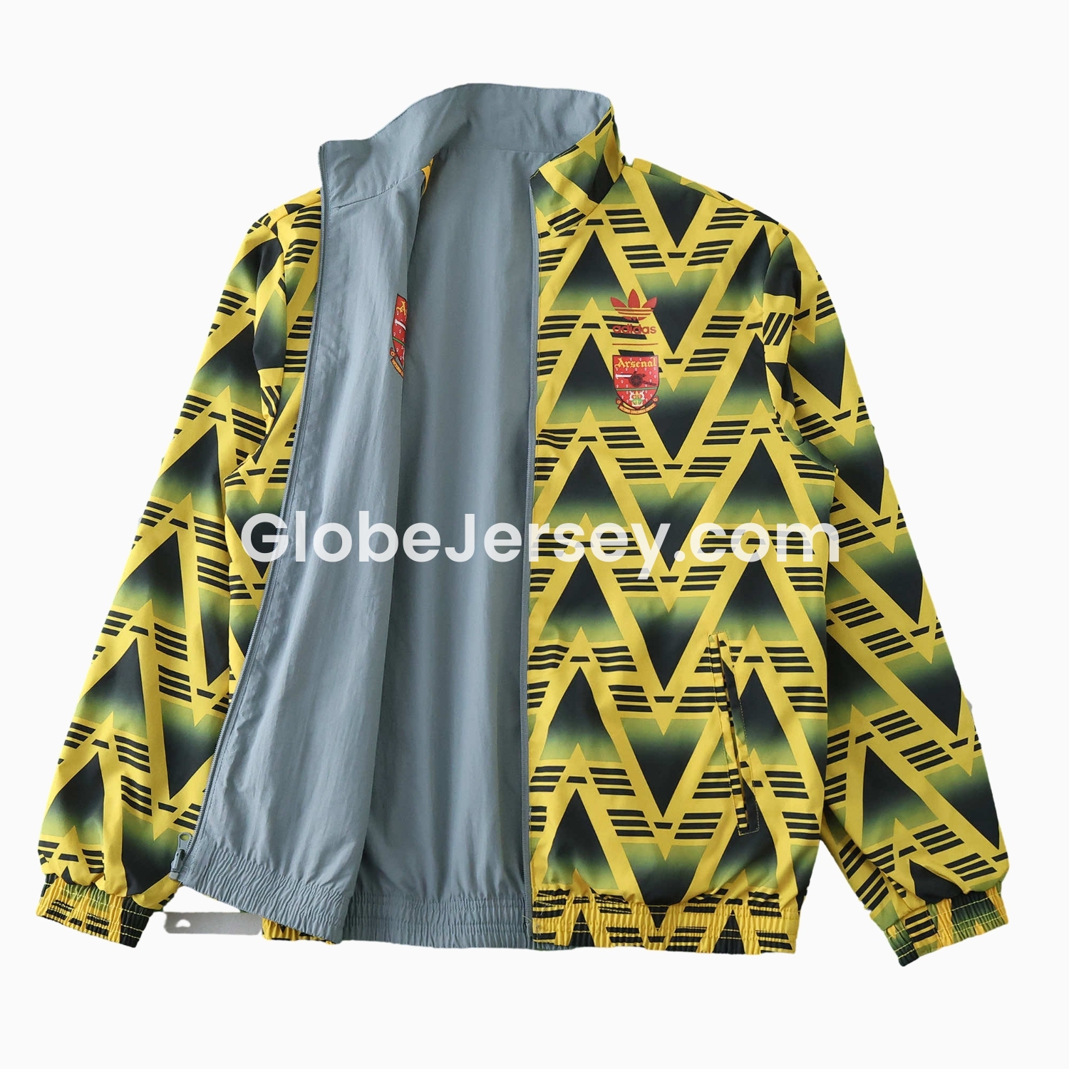 GlobeJersey-Retro Arsenal 1991-93 Away Double Sided Reversible Windbreaker - Yellow & Grey