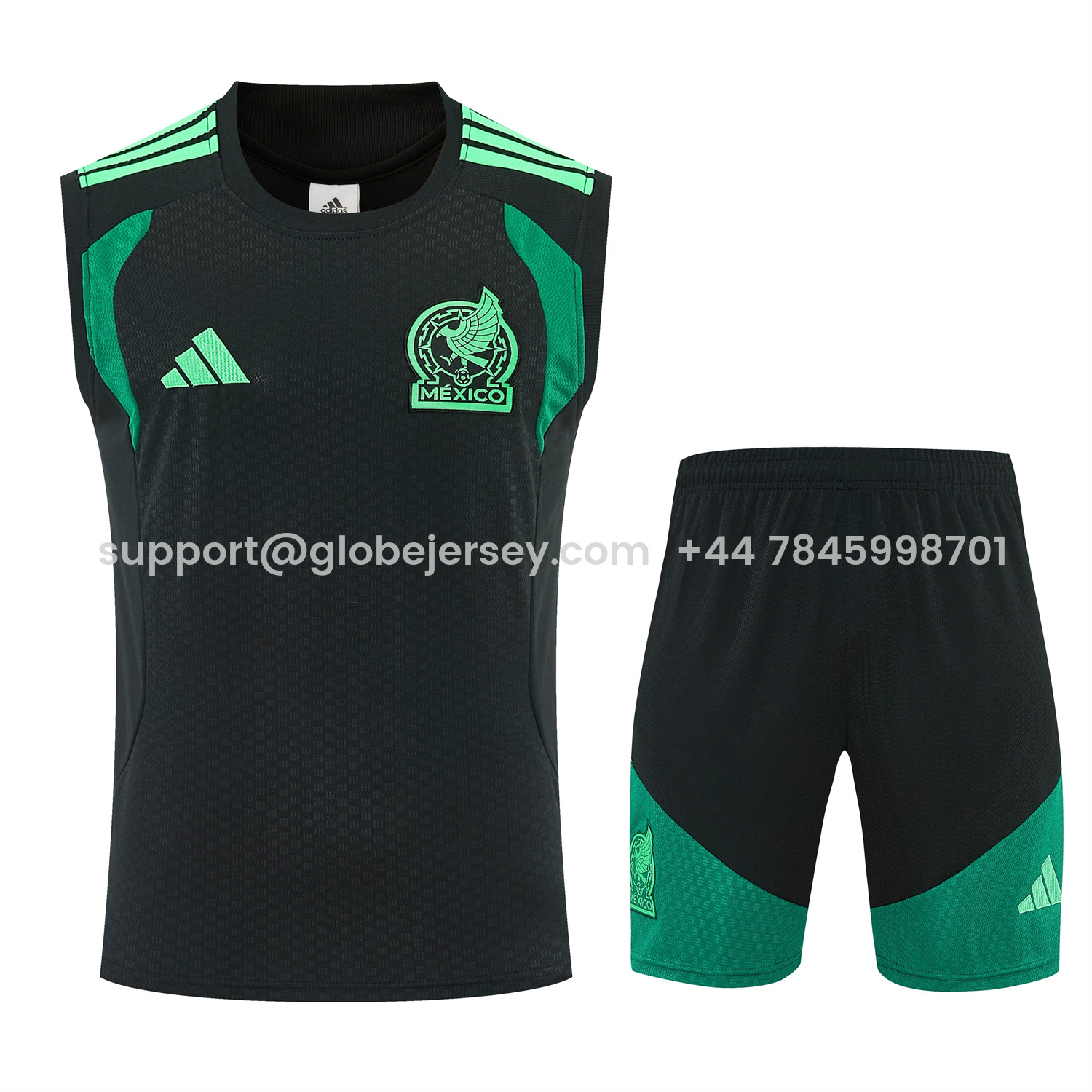 GlobeJersey-Mexico 2026 Vest Training Set - Black With Green Vest and Shorts