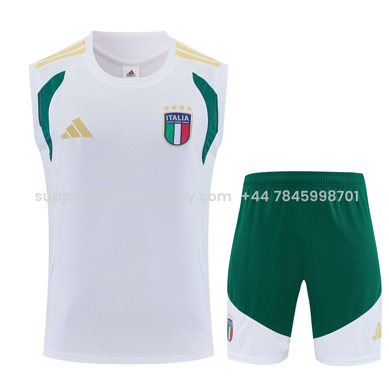 GlobeJersey-Italy 2026 Vest Training Set - White Vest and Green Shorts