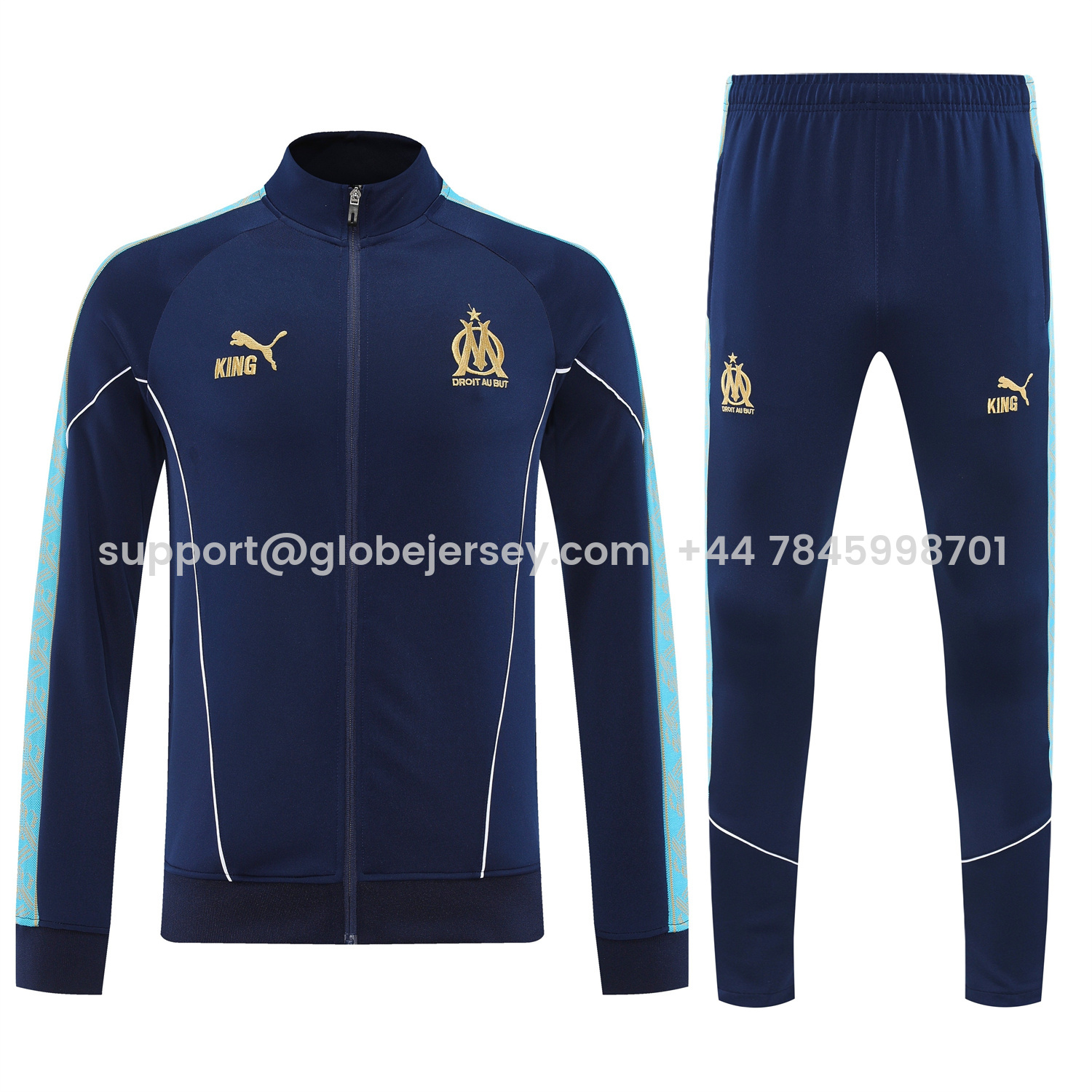 GlobeJersey-Marseille 25-26 Long Sleeve Training Set - Dark Blue Top & Pants