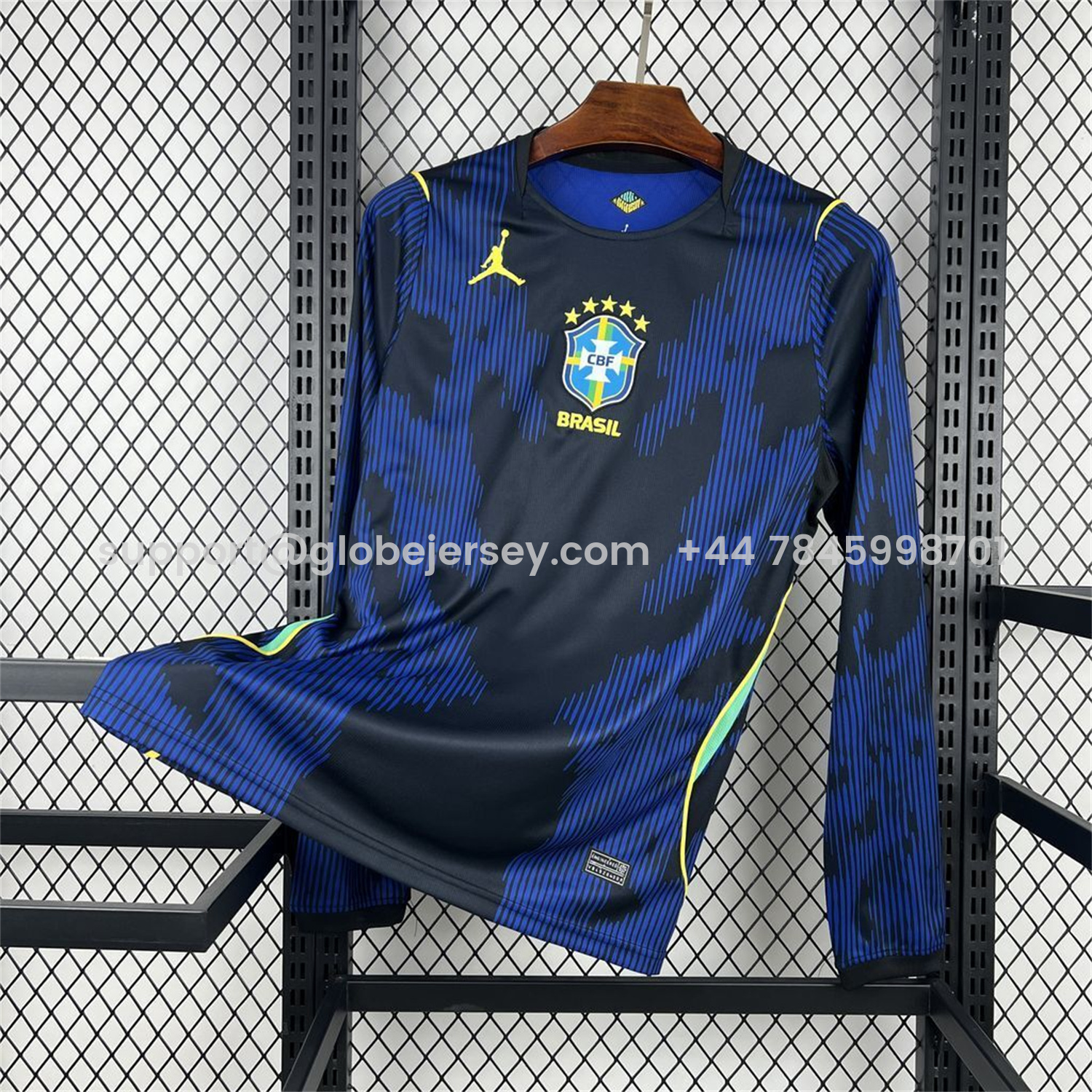 GlobeJersey-Brazil 2026 Away Blue Long Sleeves Jersey - Fans Version