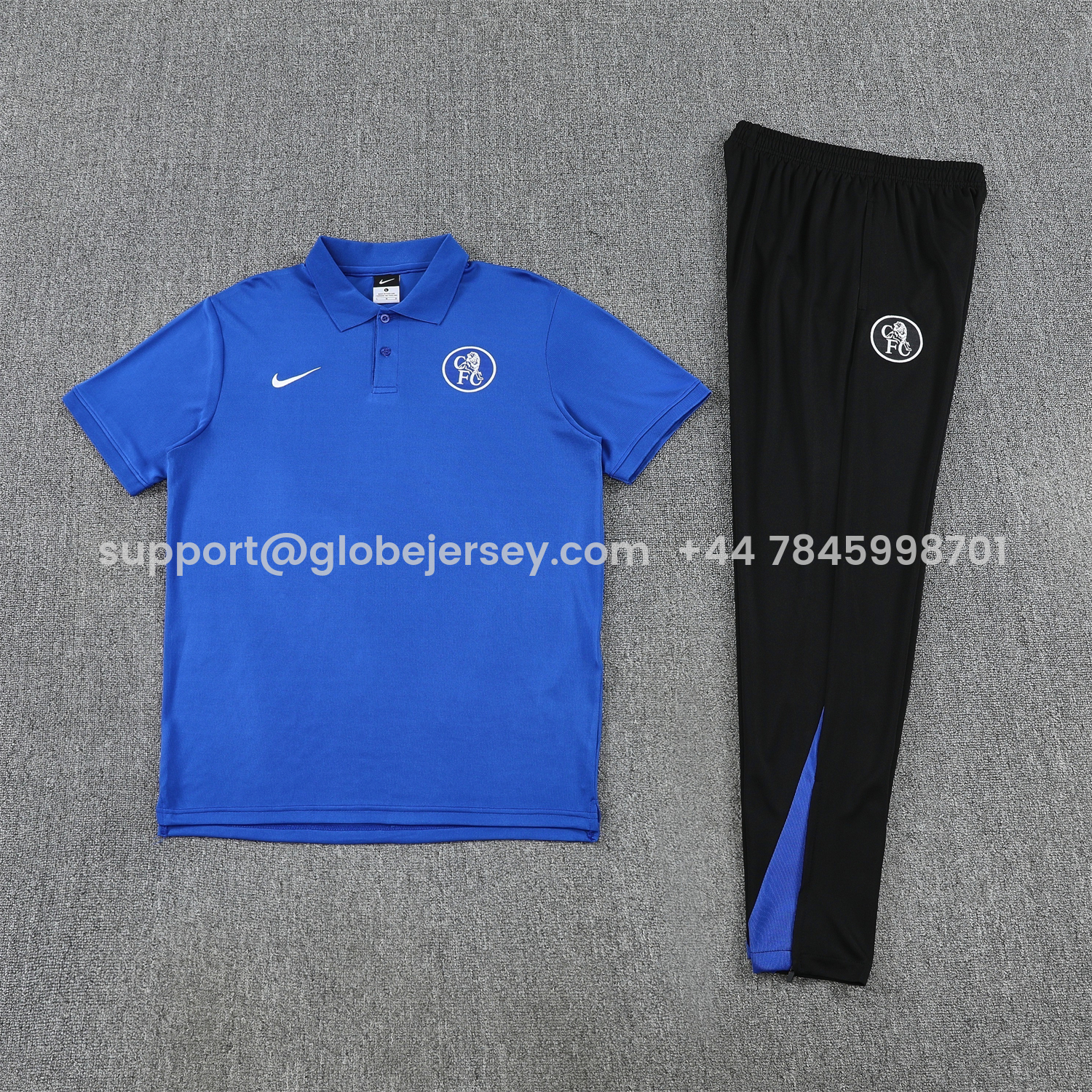GlobeJersey-C.H.E.L.S.E.A 25-26 POLO Short-Sleeve Training Set - Blue Top and Black Pants