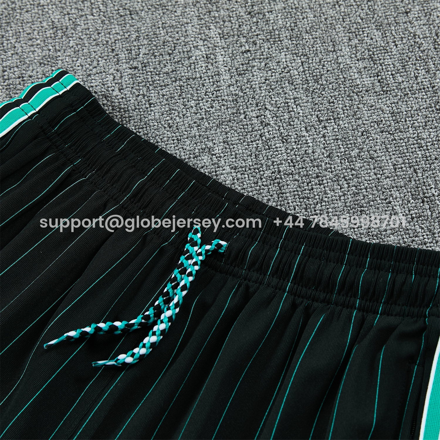 GlobeJersey-Liver.pool 25-26 Retro Style Short-Sleeve Training Set - Black With Teal Stripes And Accents Top & Pants