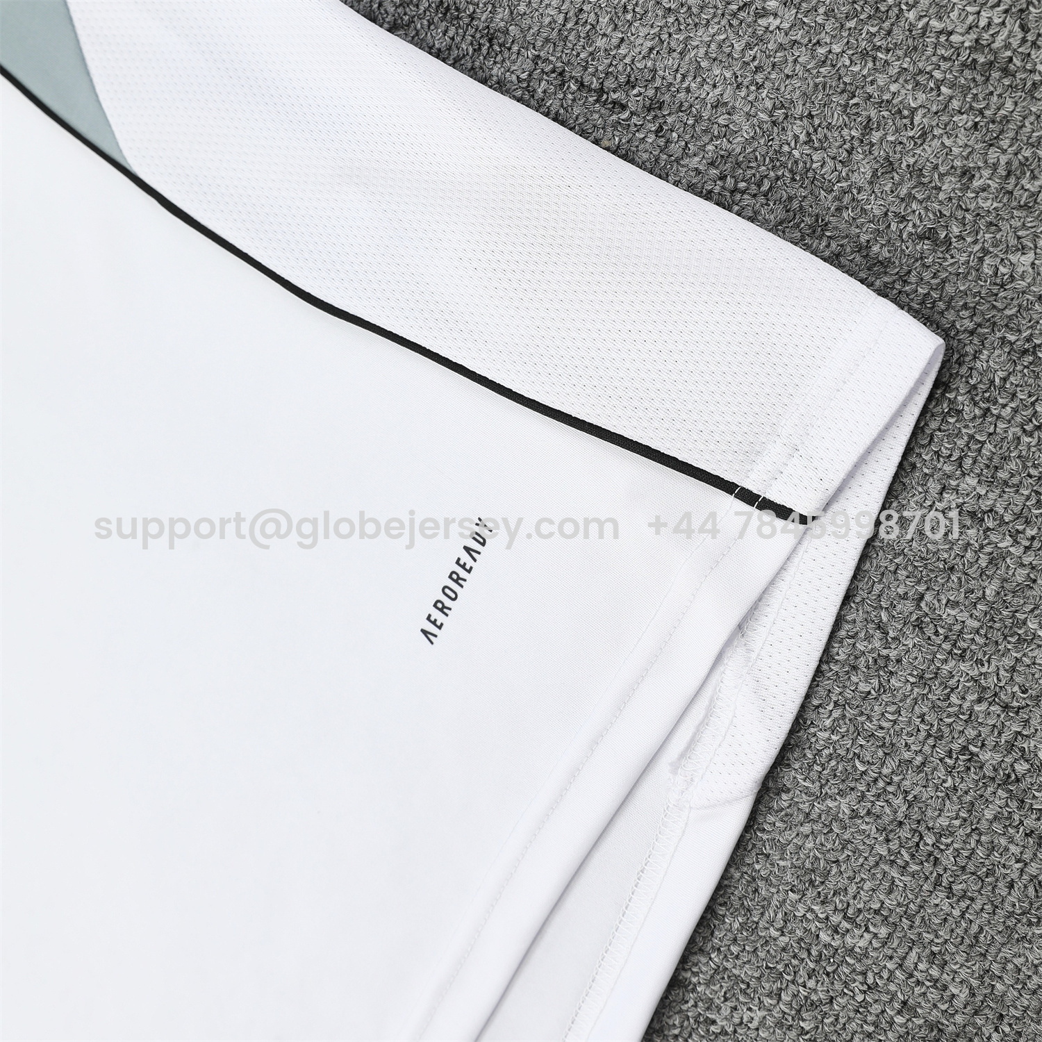 GlobeJersey-Real Madrid 25-26 Short-Sleeve Training Set - Grey And White Top & Black Shorts