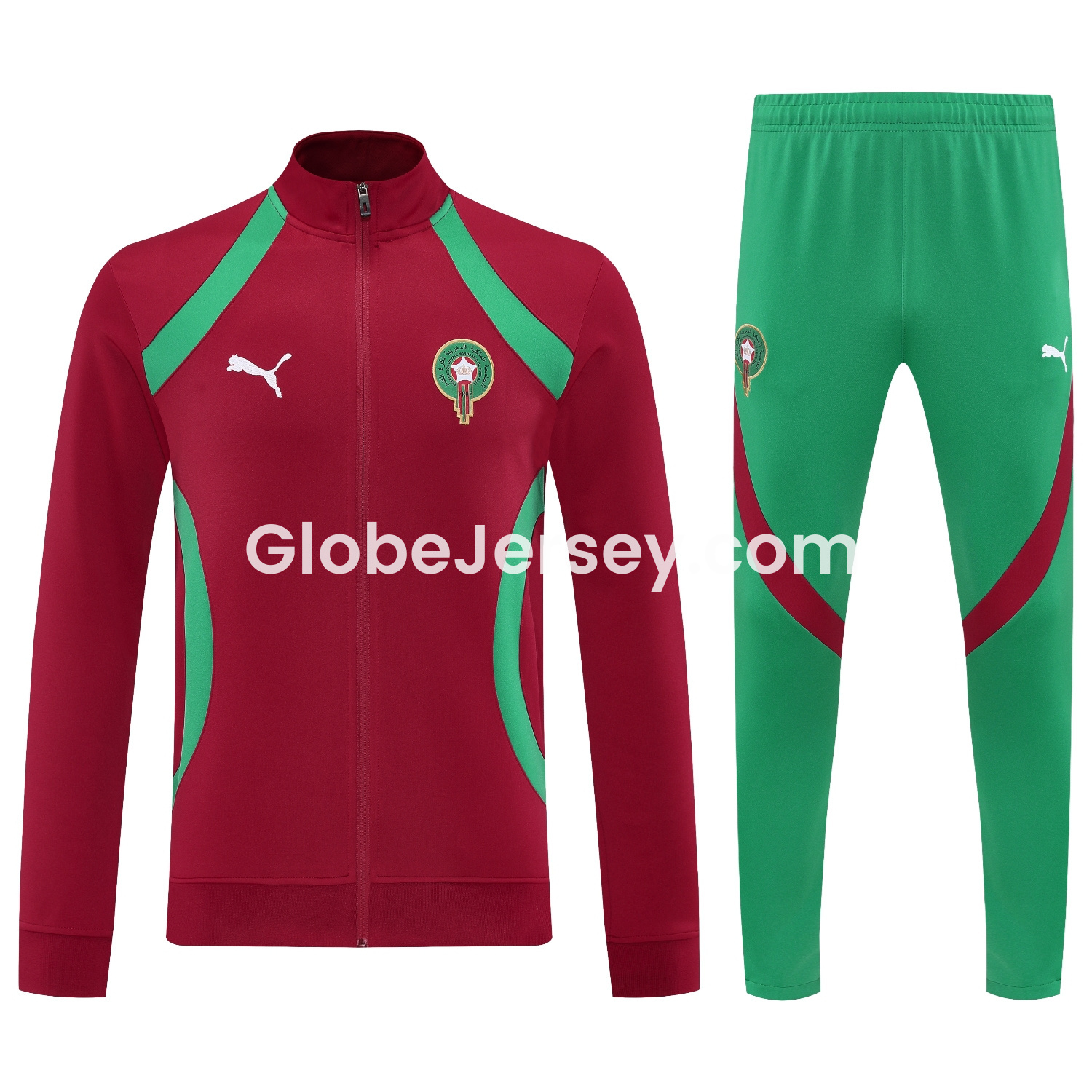 GlobeJersey-Morocco 25-26 Jacket Training Tracksuit - Red Jackets & Green Pants