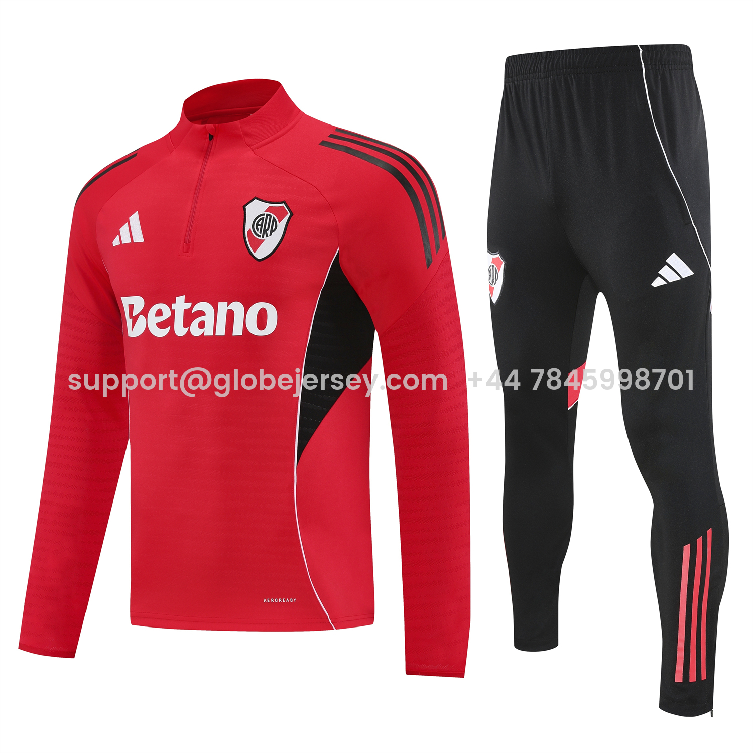 GlobeJersey-River Plate 25-26 Long Sleeves Training Set - Red Top & Black Pants