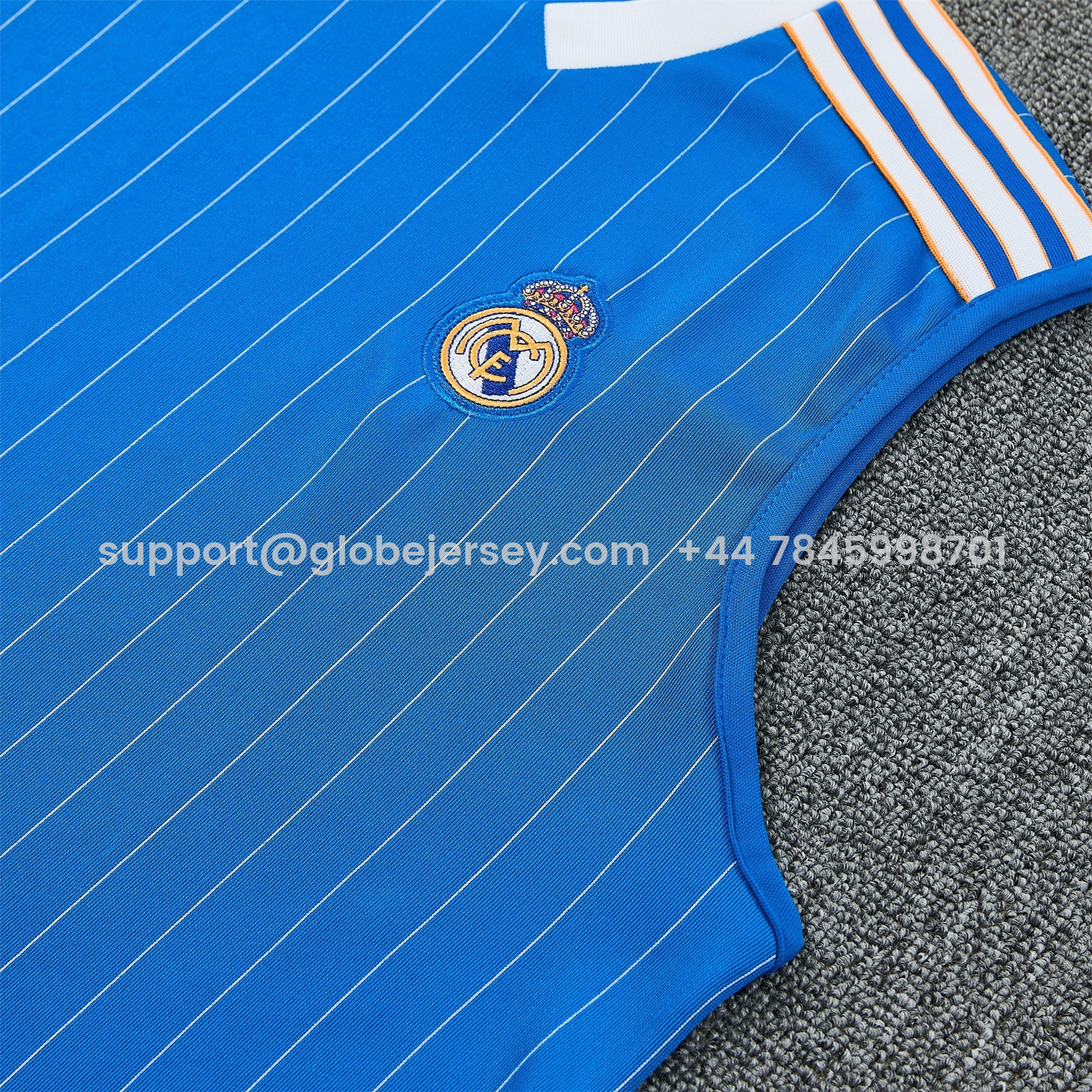 GlobeJersey-Real Madrid 25-26 Retro Style Vest Training Set - Blue With White Stripes Top & Pants