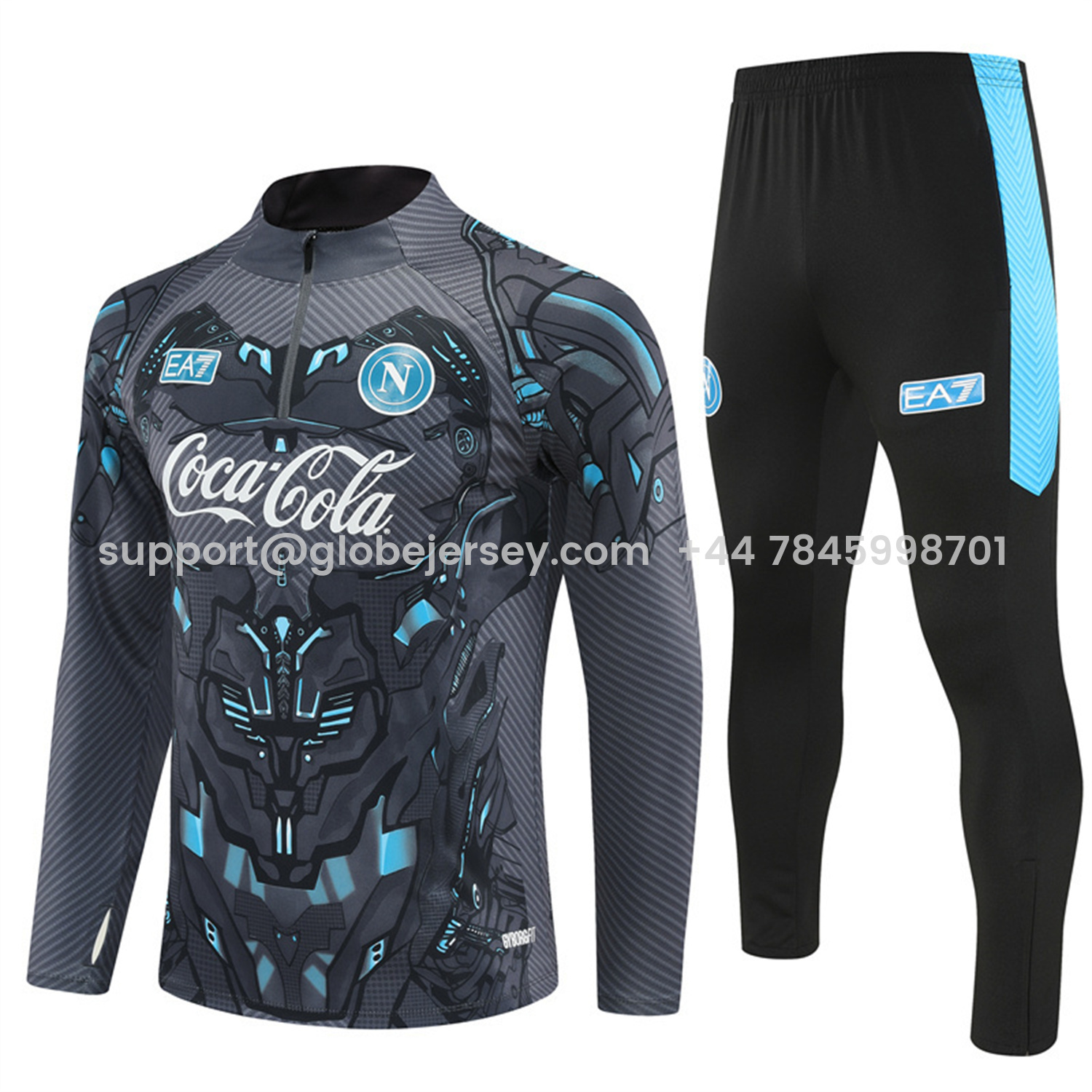 GlobeJersey-Napoli 25-26 Long Sleeve Training Set - Gray Mecha Top & Black Pants
