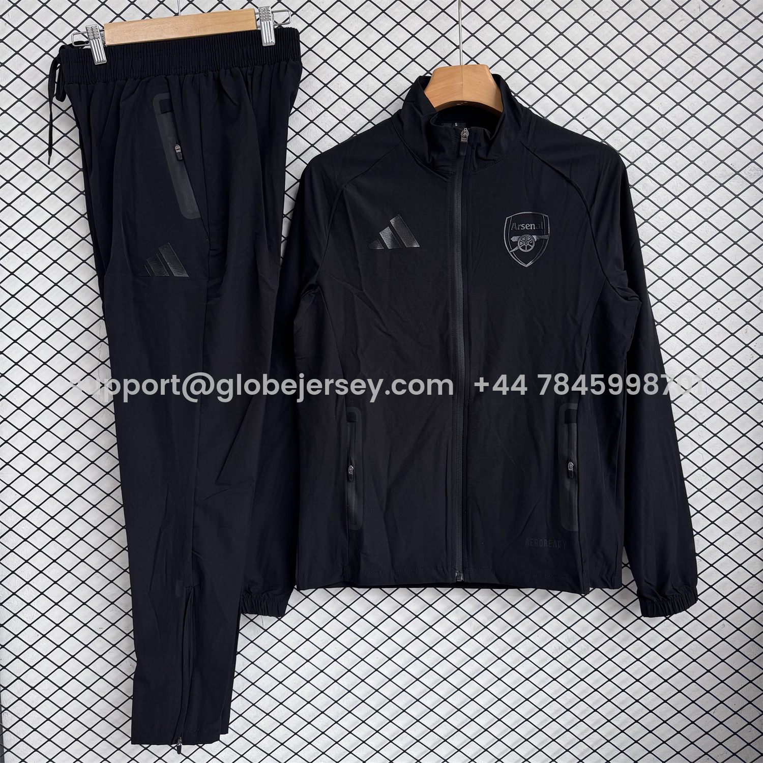 GlobeJersey-Arsenal 25-26 Windbreaker Training Set - Pure Black Top and Pants
