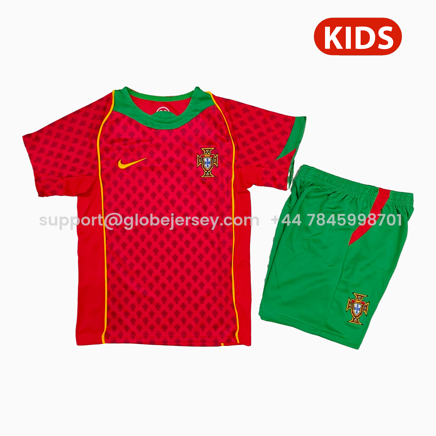 GlobeJersey-Retro Portugal 2004 Home Kids Kit