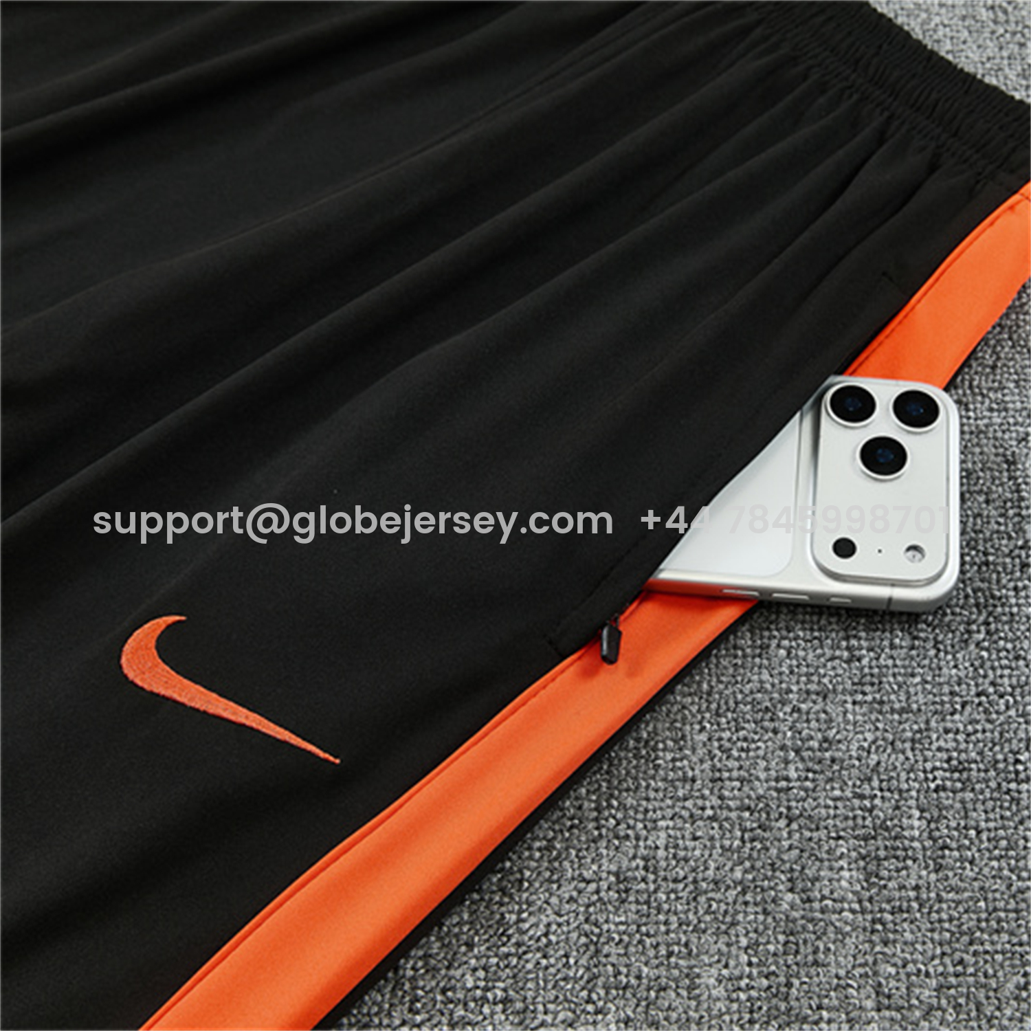 GlobeJersey-Netherlands 2026 Kids Long Sleeves Training Set - Orange With Black Accents Top & Blue Pants