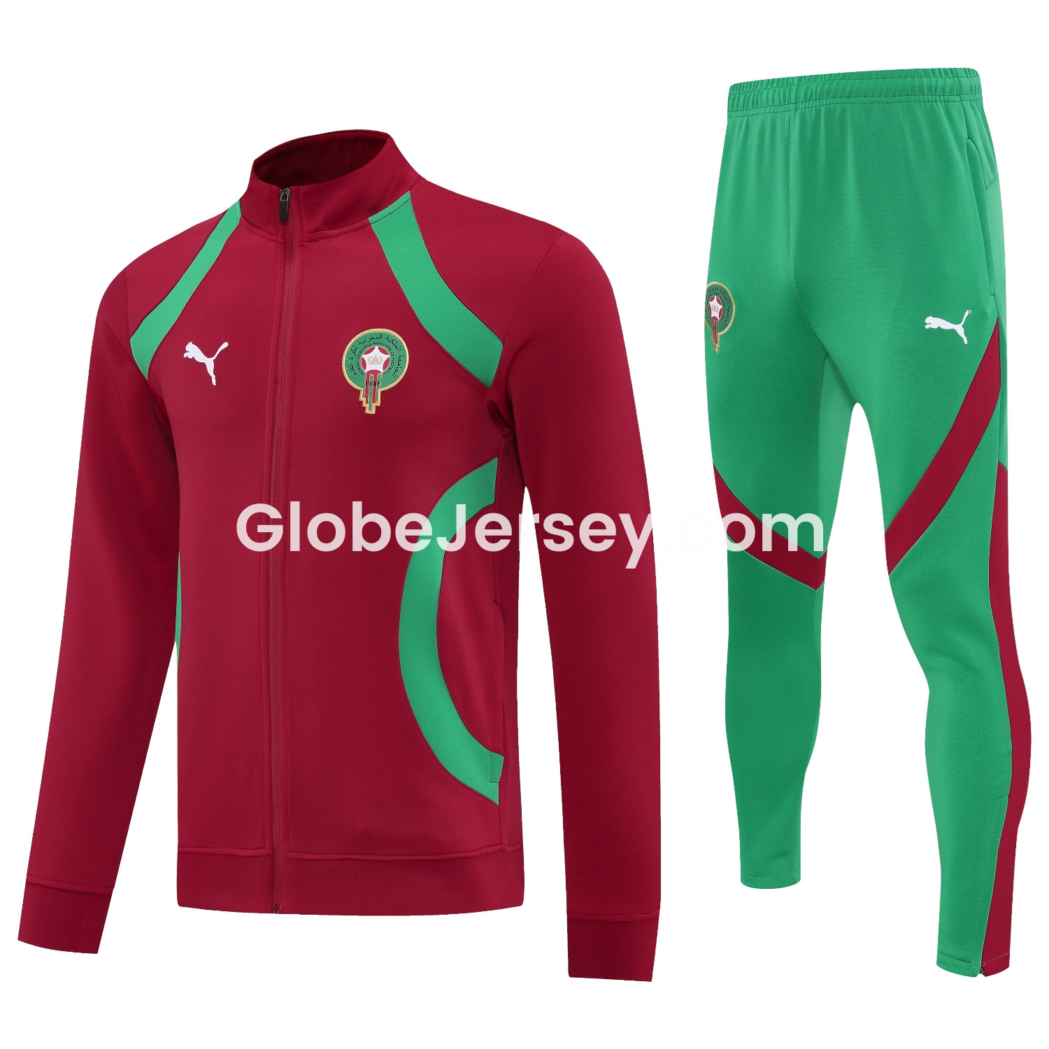 GlobeJersey-Morocco 25-26 Jacket Training Tracksuit - Red Jackets & Green Pants