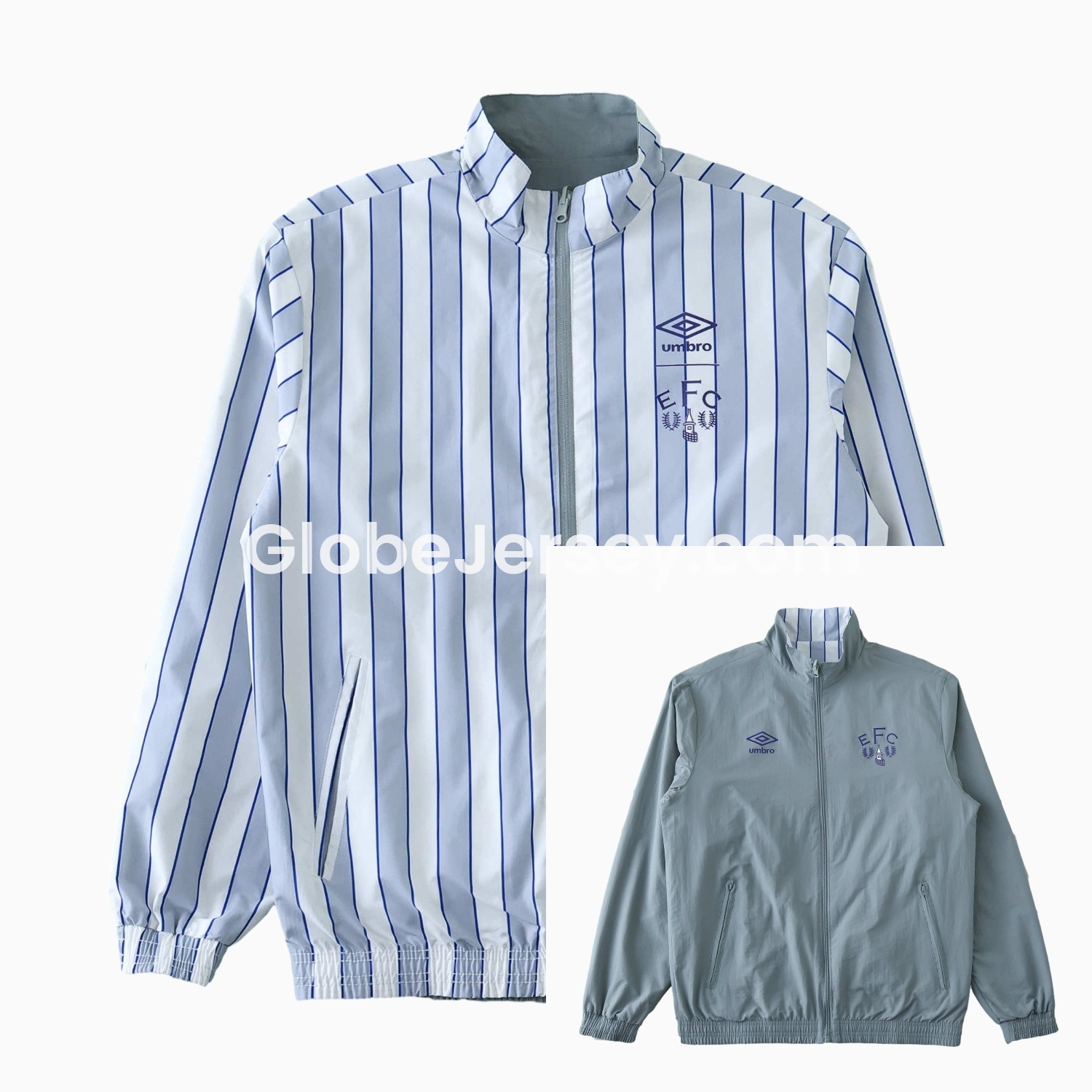 GlobeJersey-Everton 1988-89 Retro Style Double Sided Reversible Windbreaker - White & Grey
