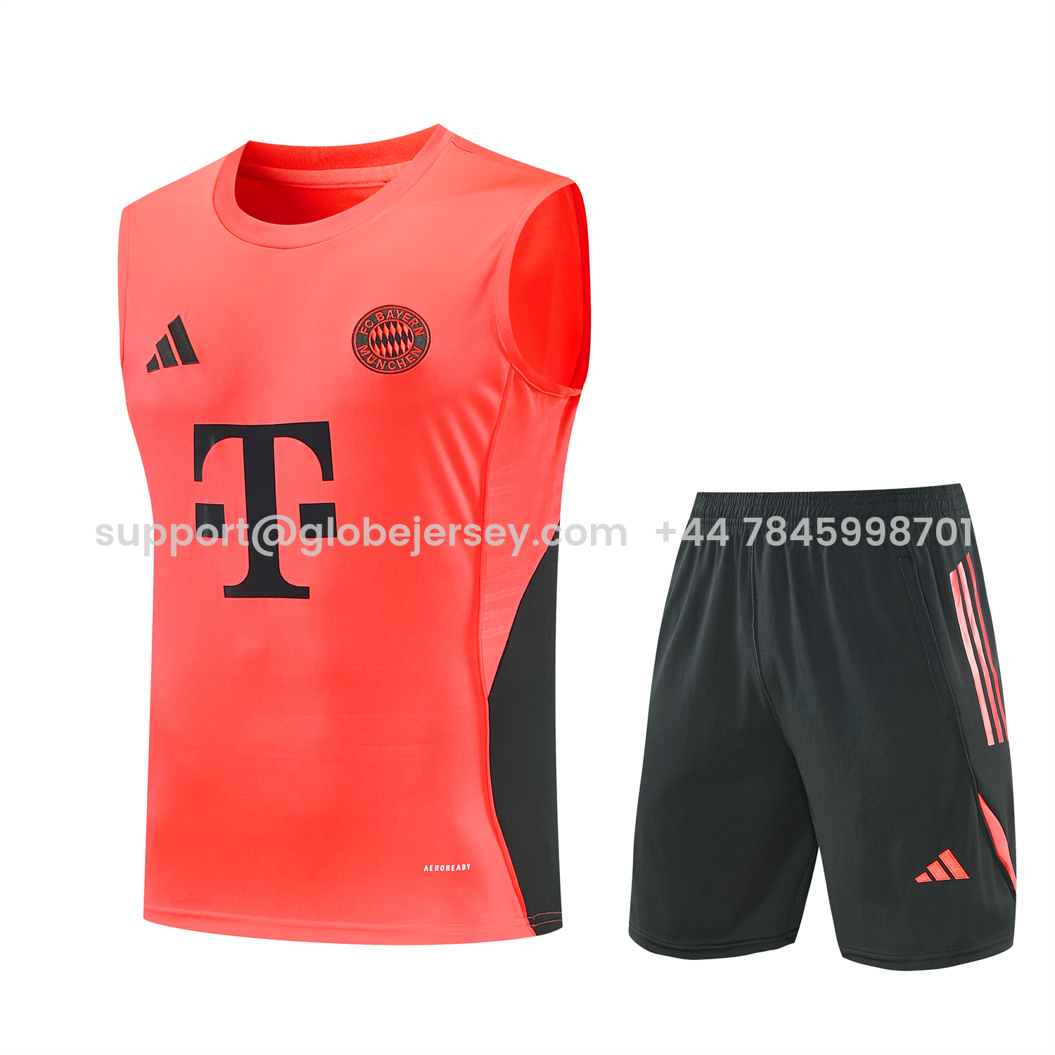 GlobeJersey-Bayern Munich 25-26 Vest Training Set - Coral With Black Accents Top & Black With Coral Accents Pants