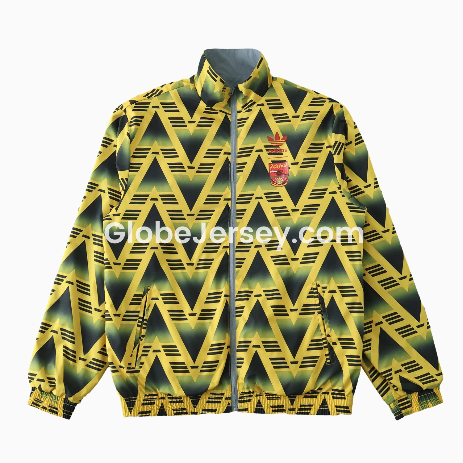GlobeJersey-Retro Arsenal 1991-93 Away Double Sided Reversible Windbreaker - Yellow & Grey