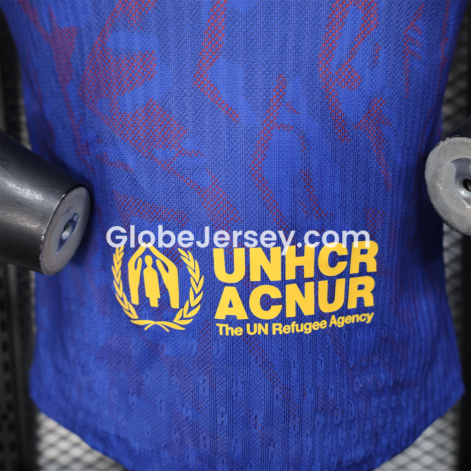 GlobeJersey-Barcelona 25-26 Blue Gradient and Red Shaped Pattern Pattern Jersey - Player Version