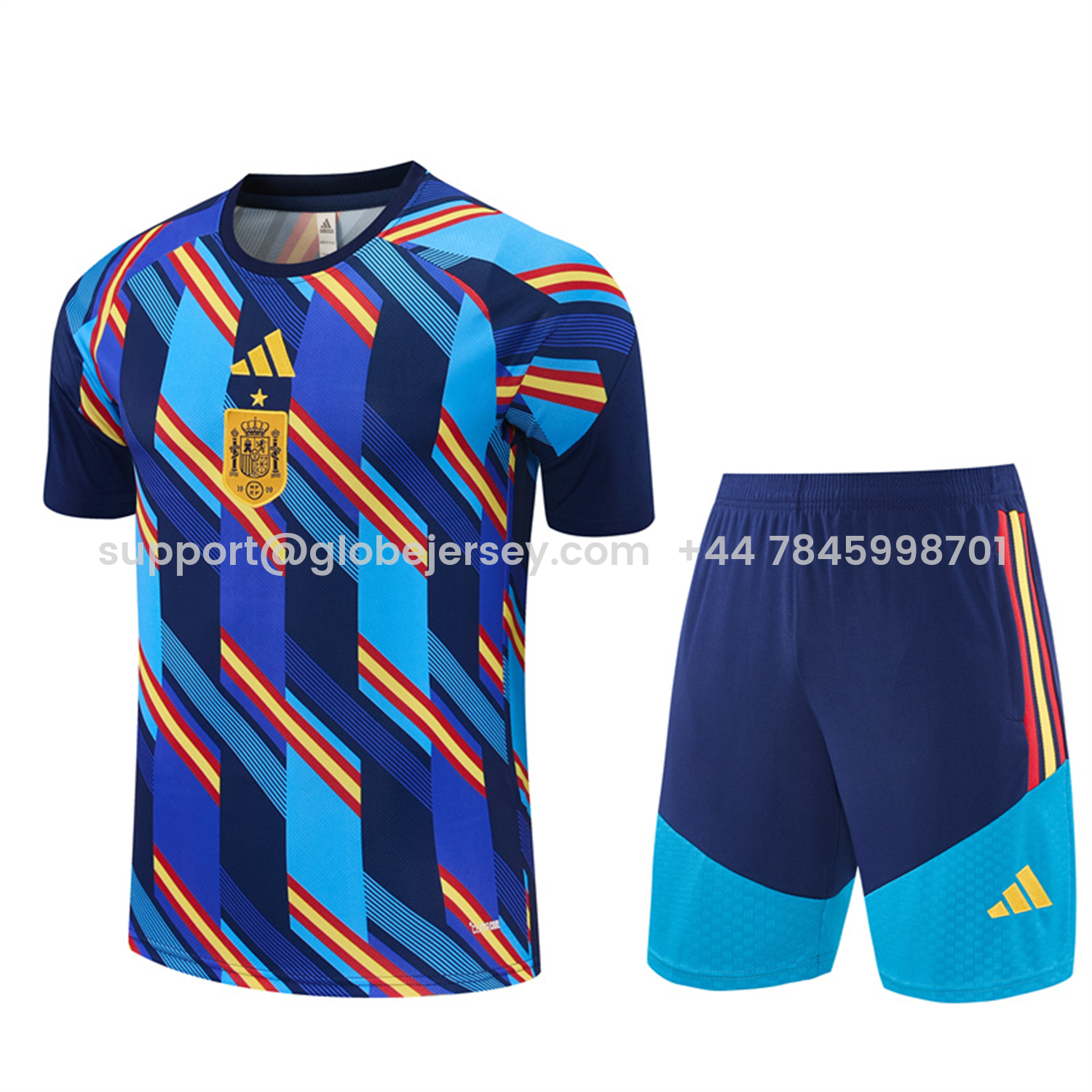 GlobeJersey-Spain 2026 Short-Sleeve Training Set - Royal Blue And Yellow Top & Royal Blue Shorts