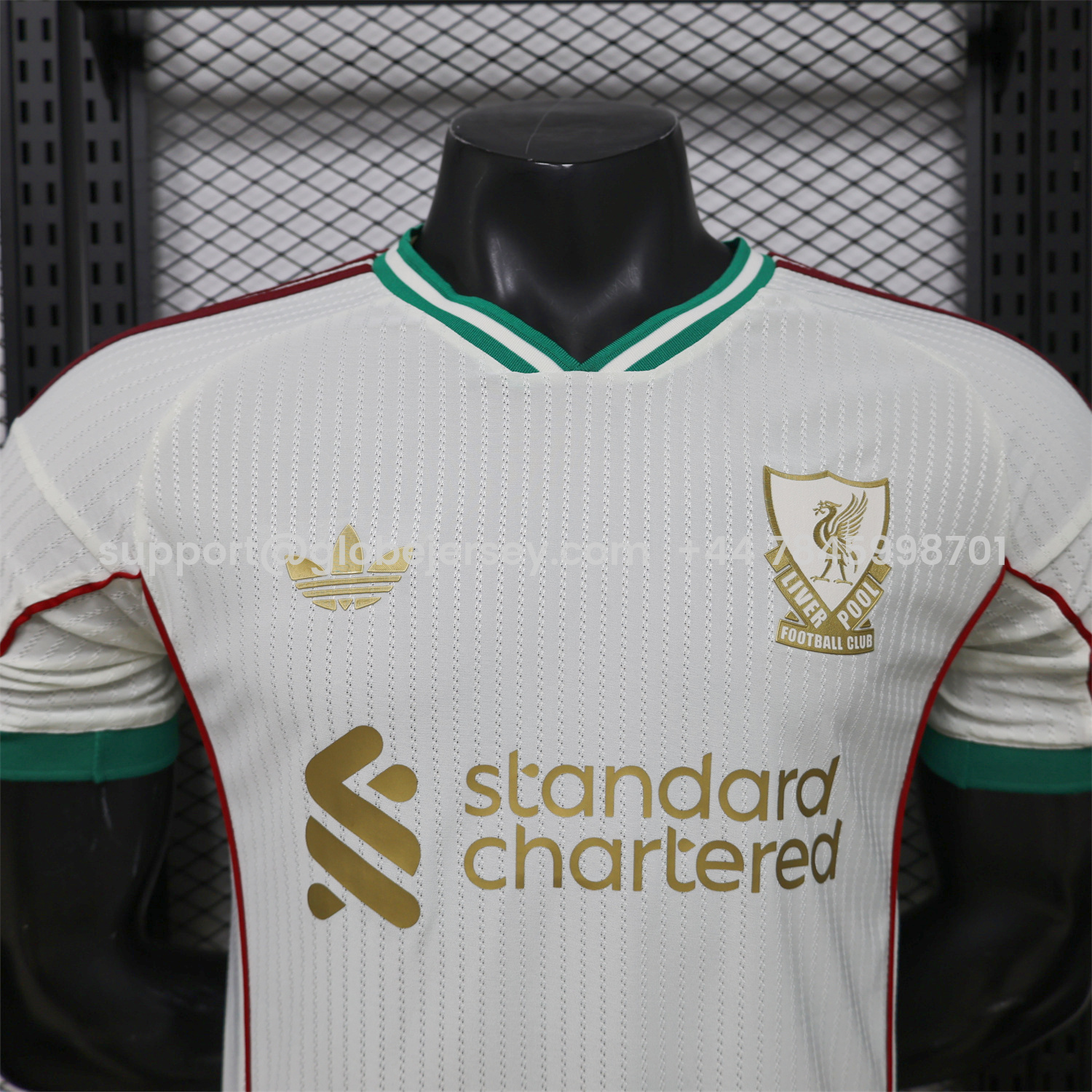 GlobeJersey-Liver.pool 25-26 Gold Lines Retro Casual Style White Jersey - Player Version