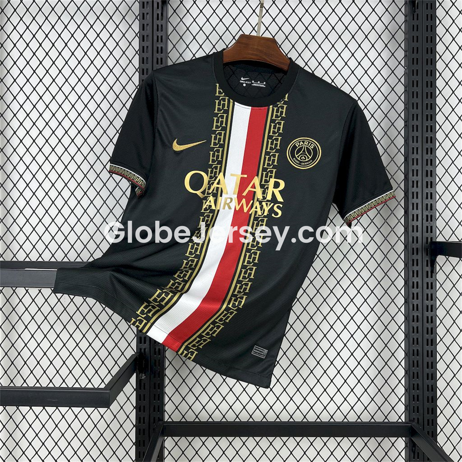 GlobeJersey-Paris Saint-Germain PSG 25-26 Red White Stripes Black Jersey - Fans Version