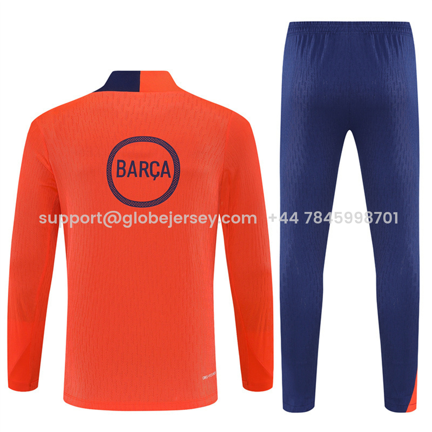 GlobeJersey-Barcelona 25-26 Long Sleeve Training Set - Orange Top Royal Blue Sponsor & Royal Blue Pants