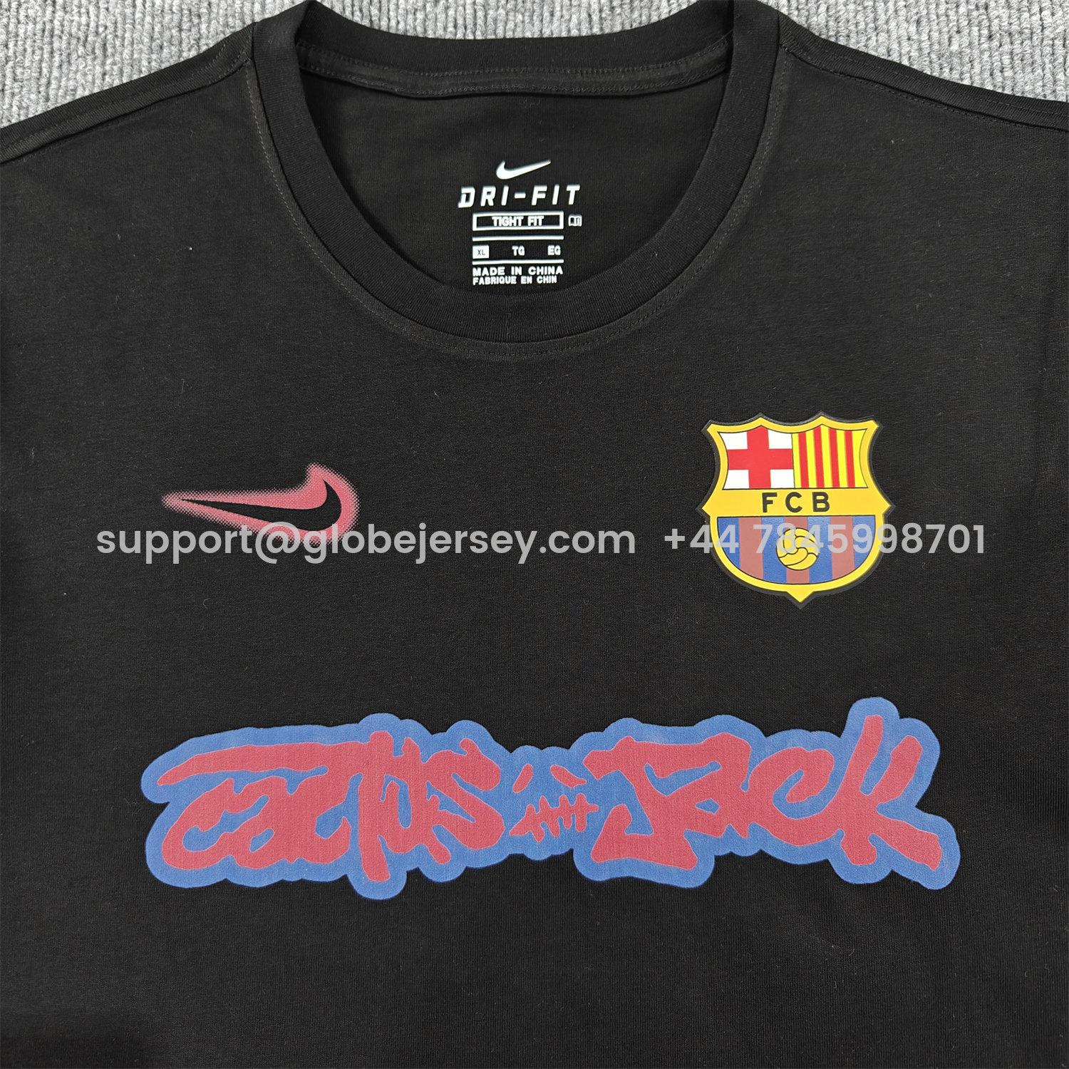 GlobeJersey-Barcelona x Travis Scott 25-26 Black T-shirt with Red ICON