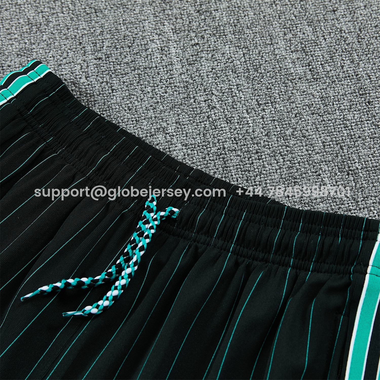 GlobeJersey-Liver.pool 25-26 Retro Style Vest Training Set - Black With Turquoise Stripes Top & Pants
