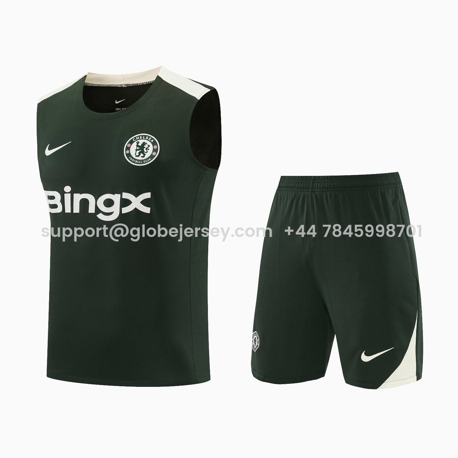 GlobeJersey-C.H.E.L.S.E.A 25-26 Vest Training Set - Dark Green With White Accents Top & Pants
