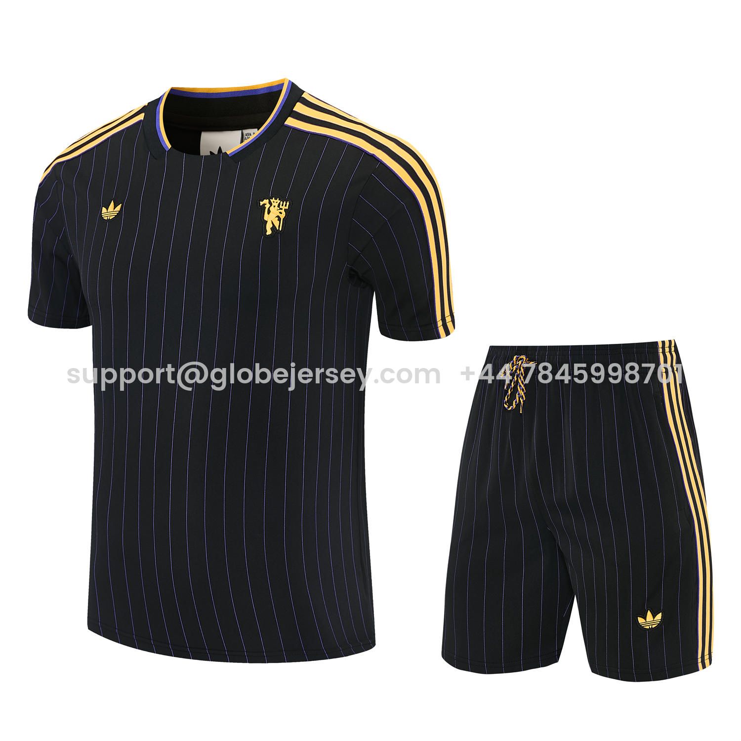 GlobeJersey-Manchester United 25-26 Retro Style Short-Sleeve Training Set - Black With Yellow Accents Top & Pants