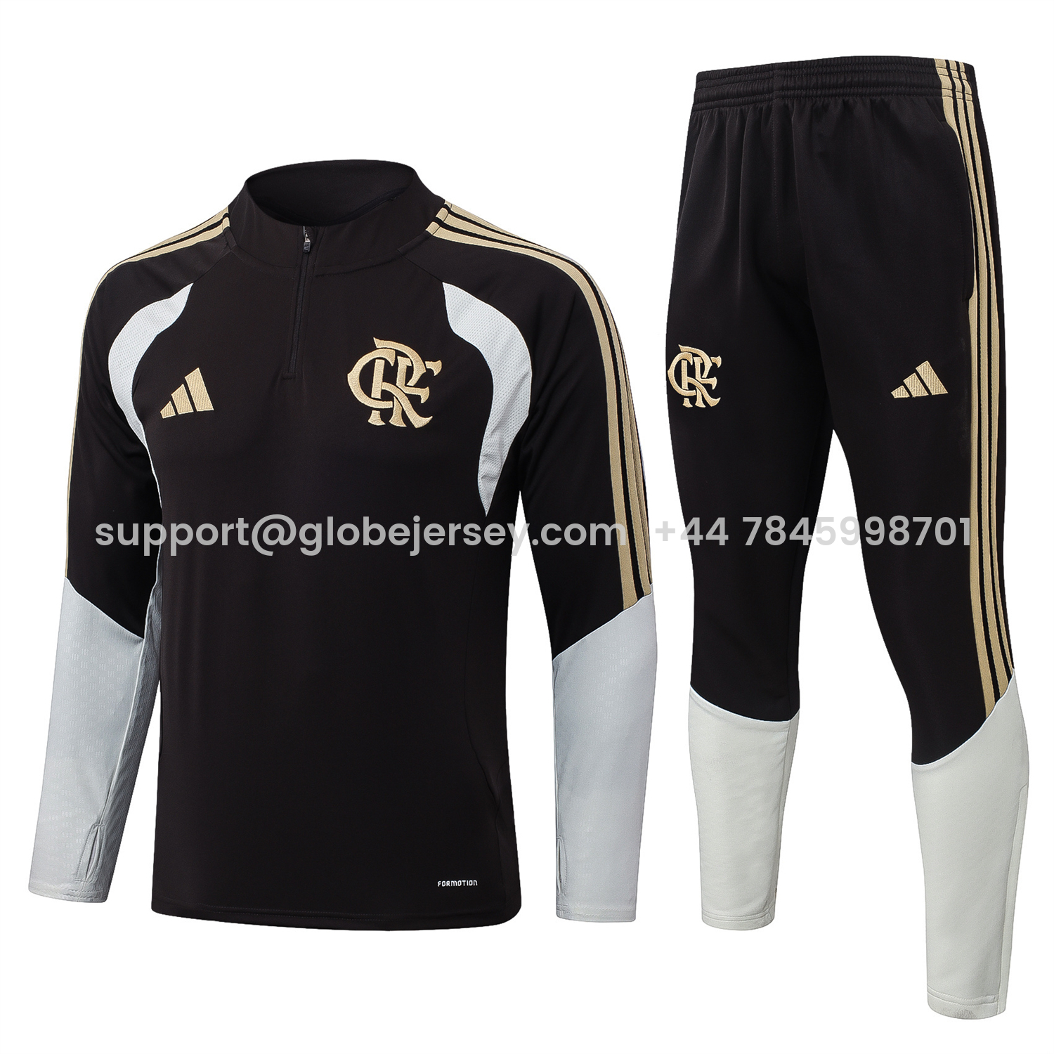 GlobeJersey-Flamengo 2026 Long Sleeve Training Set - Black With White Top & Pants